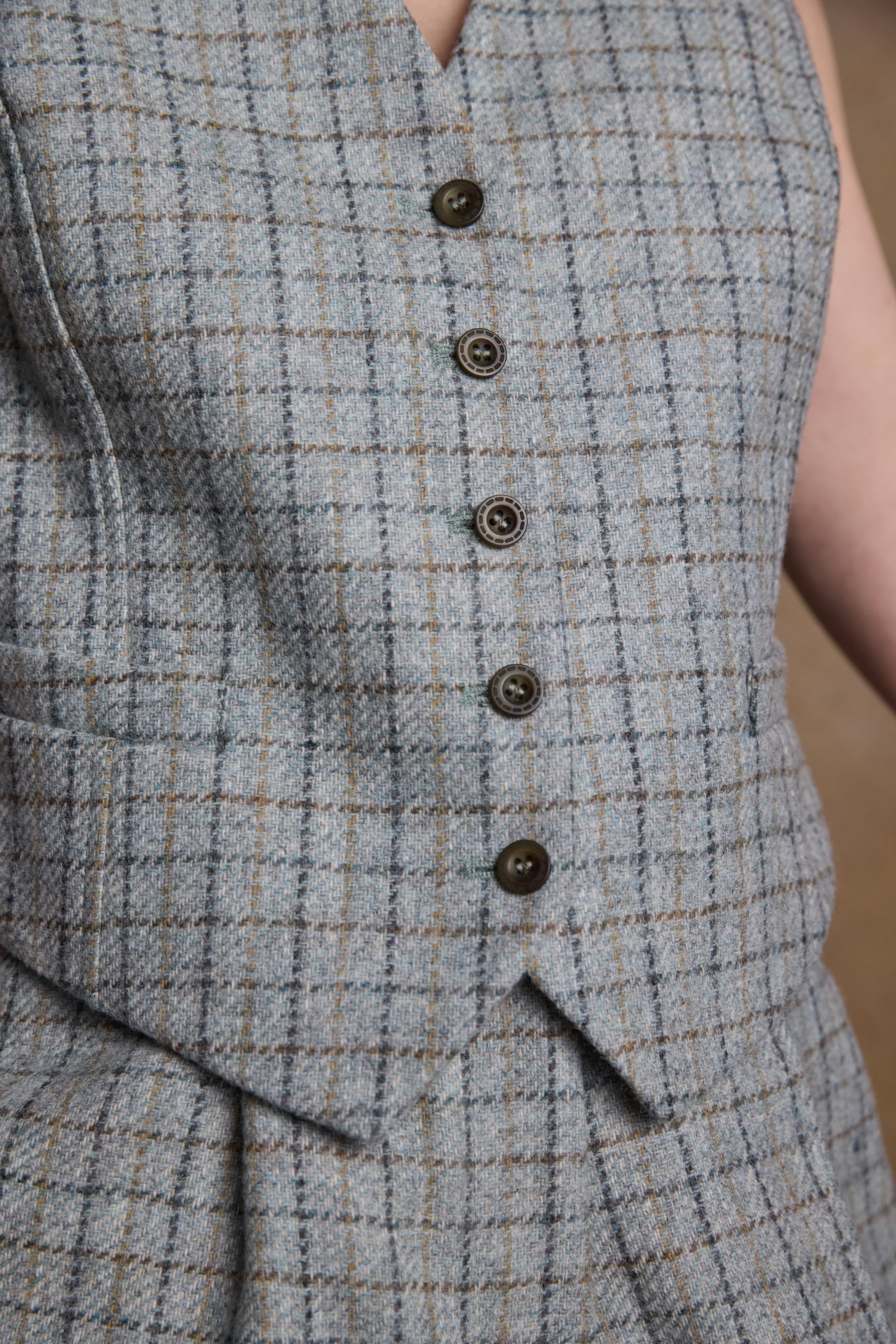 Heidi Tweed Waistcoat - Jade Check