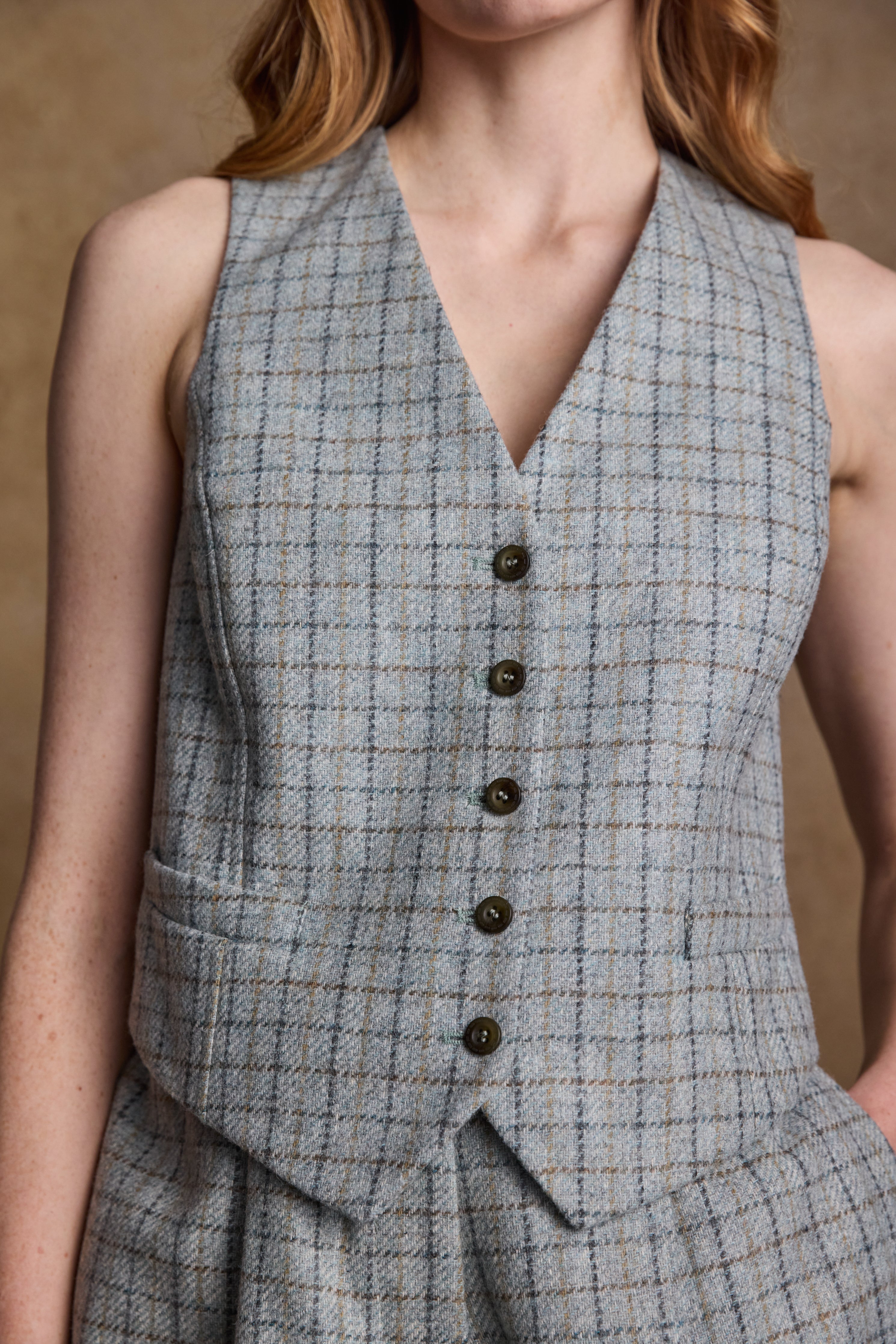 Heidi Tweed Waistcoat - Jade Check