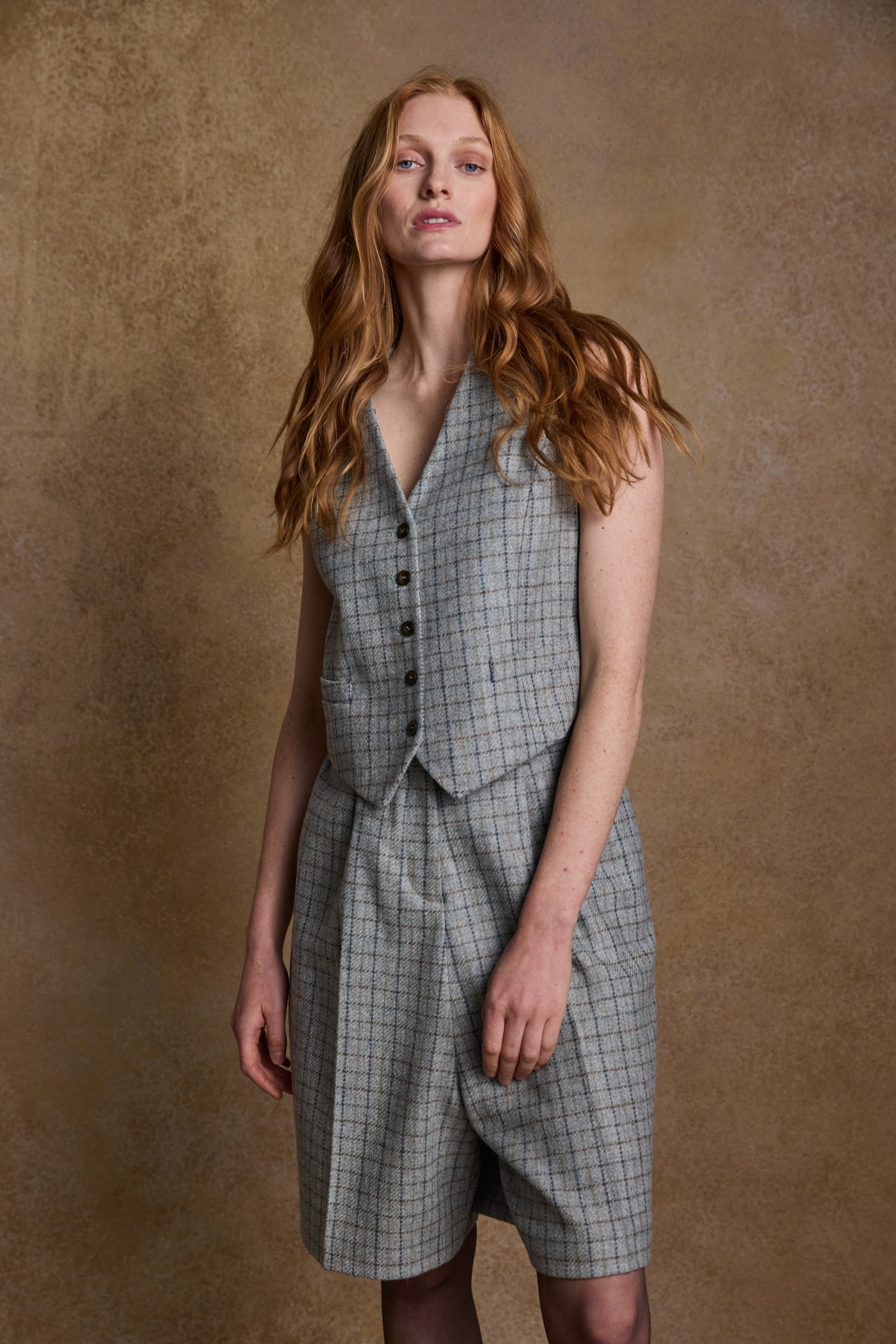 Heidi Tweed Waistcoat - Jade Check