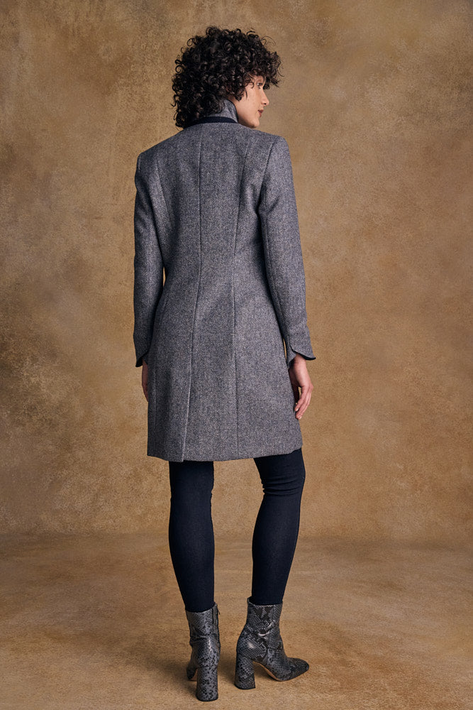 Isabella Tweed Coat - Denim Herringbone