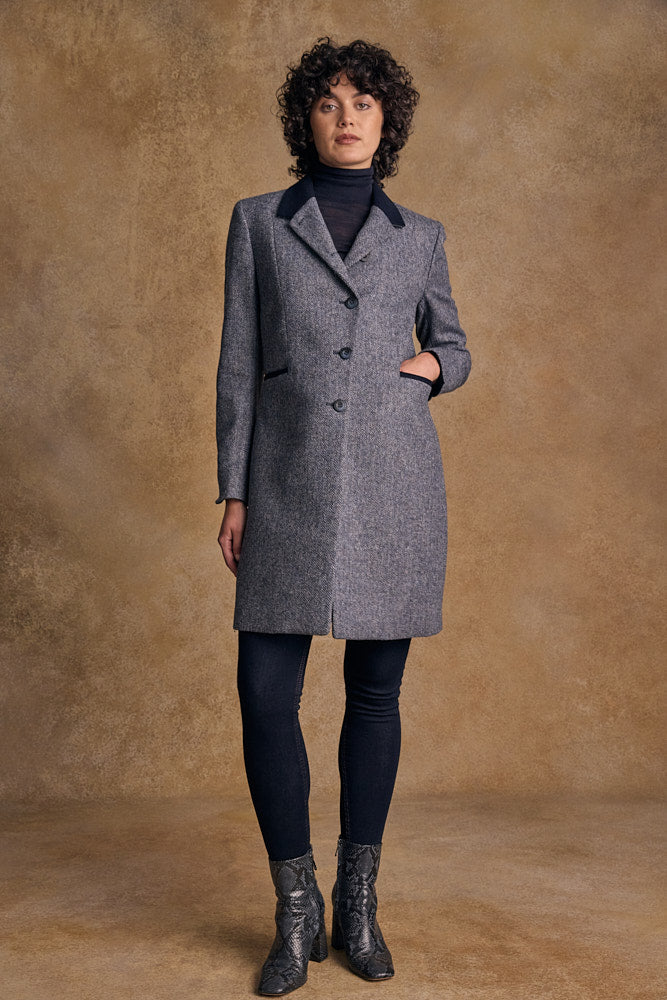 Isabella Tweed Coat - Denim Herringbone