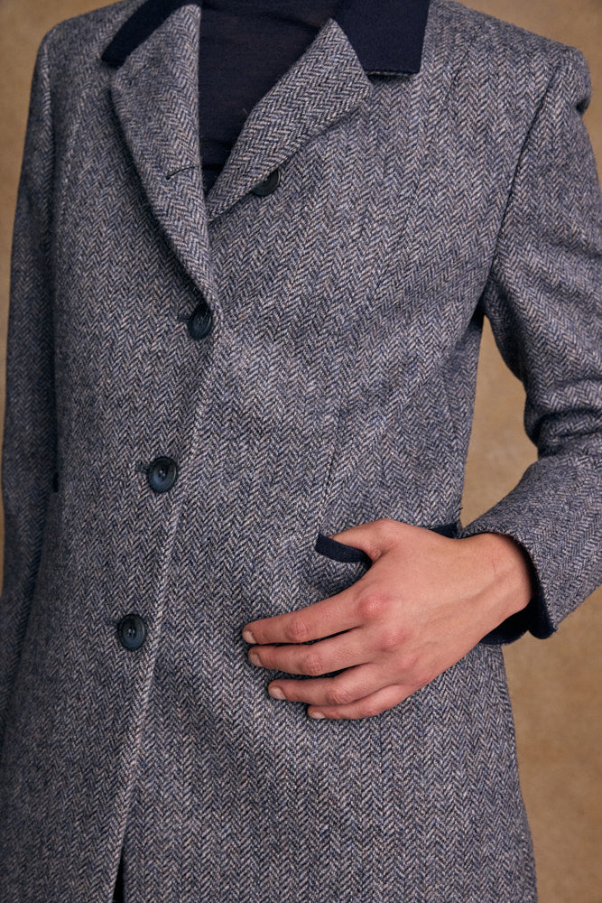 Isabella Tweed Coat - Denim Herringbone