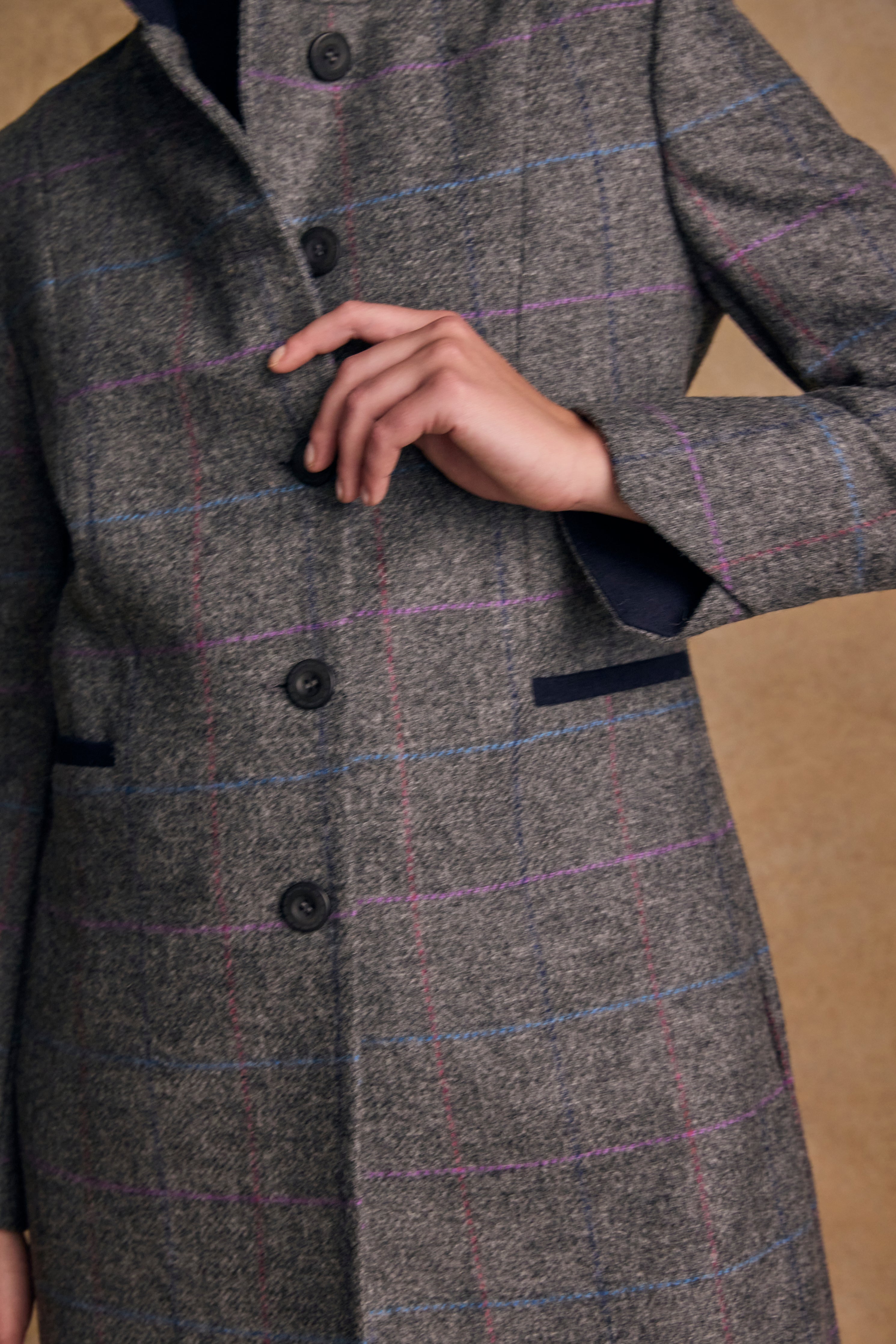 Isabella Tweed Coat - Grey Windowpane