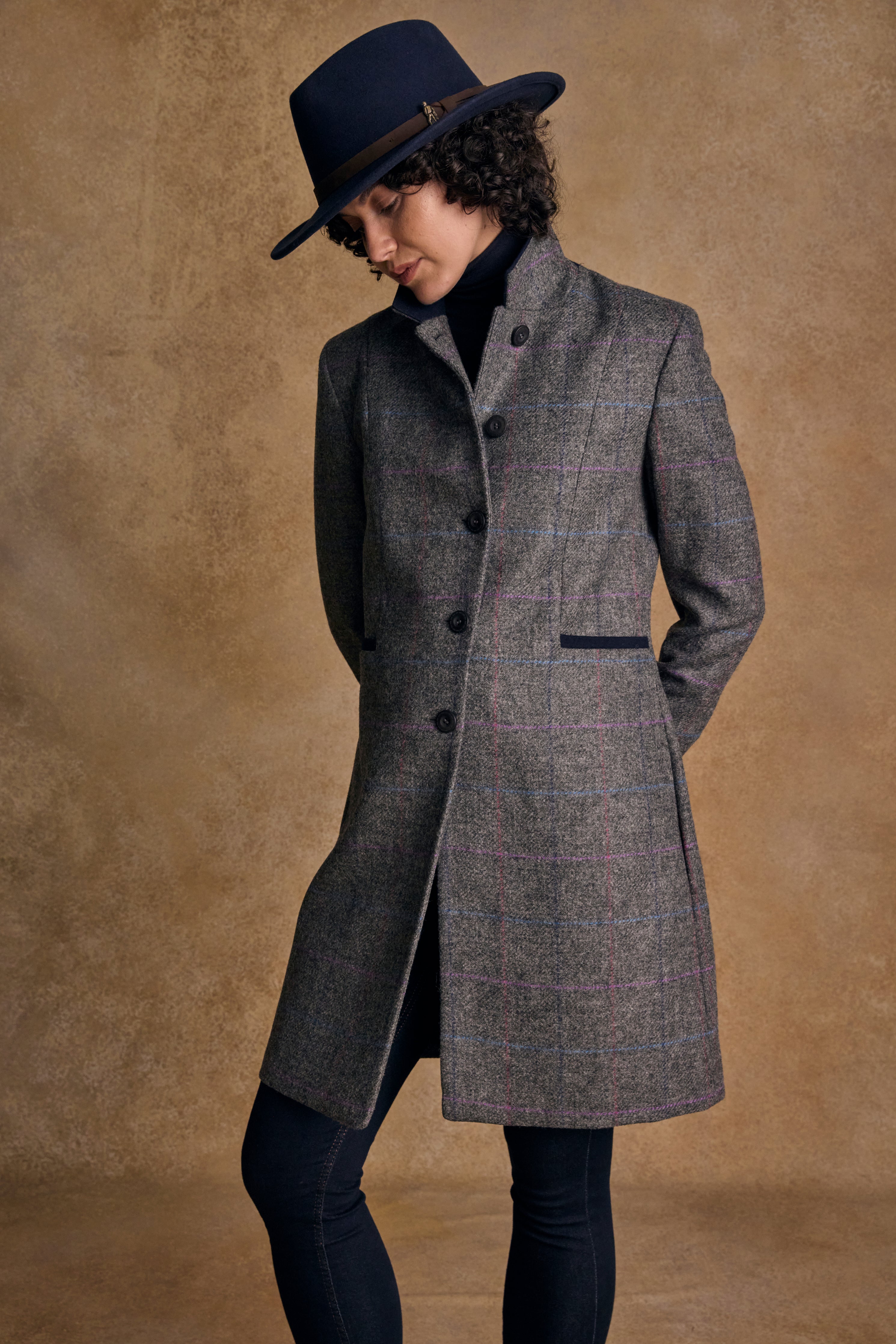 Isabella Tweed Coat - Grey Windowpane