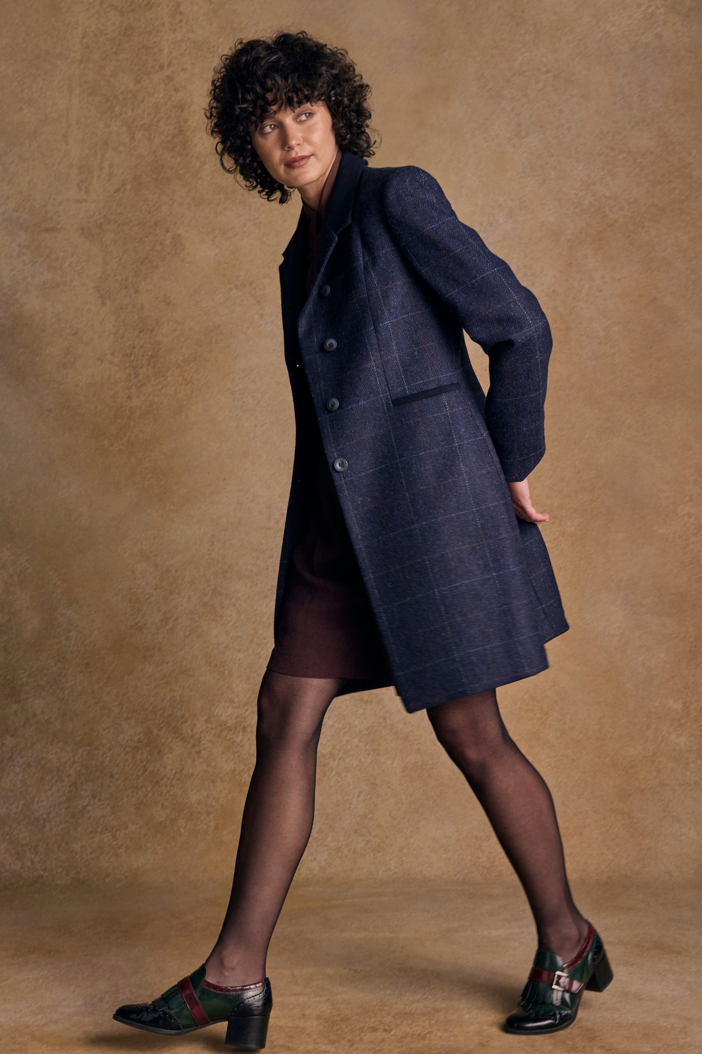 Isabella Tweed Coat - Navy Windowpane