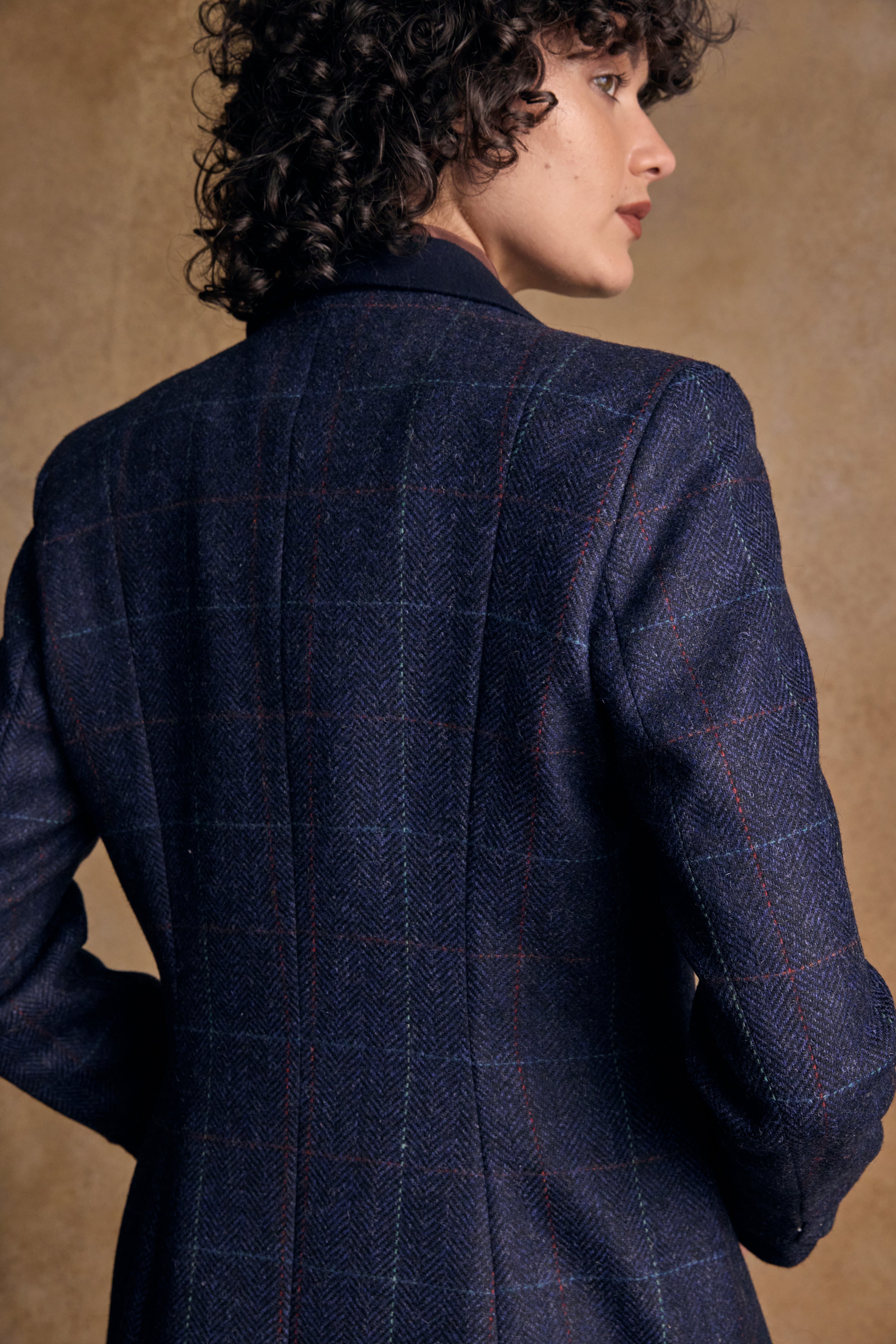 Isabella Tweed Coat - Navy Windowpane