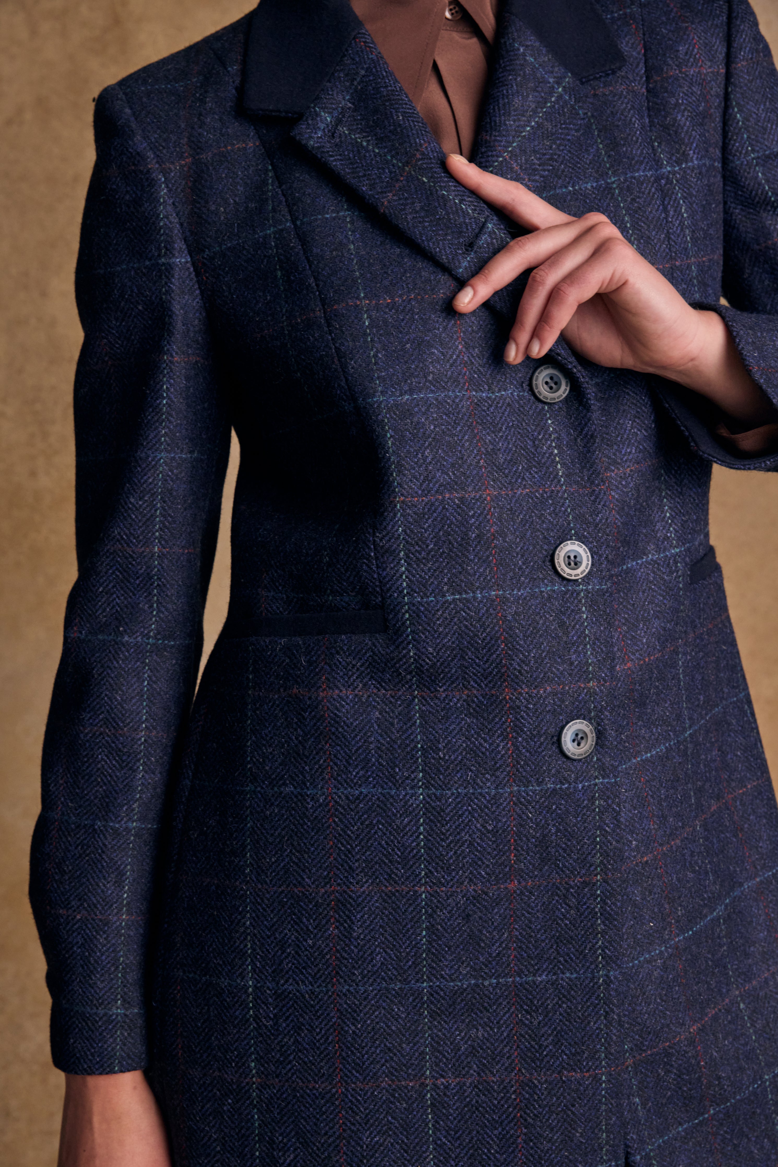 Isabella Tweed Coat - Navy Windowpane