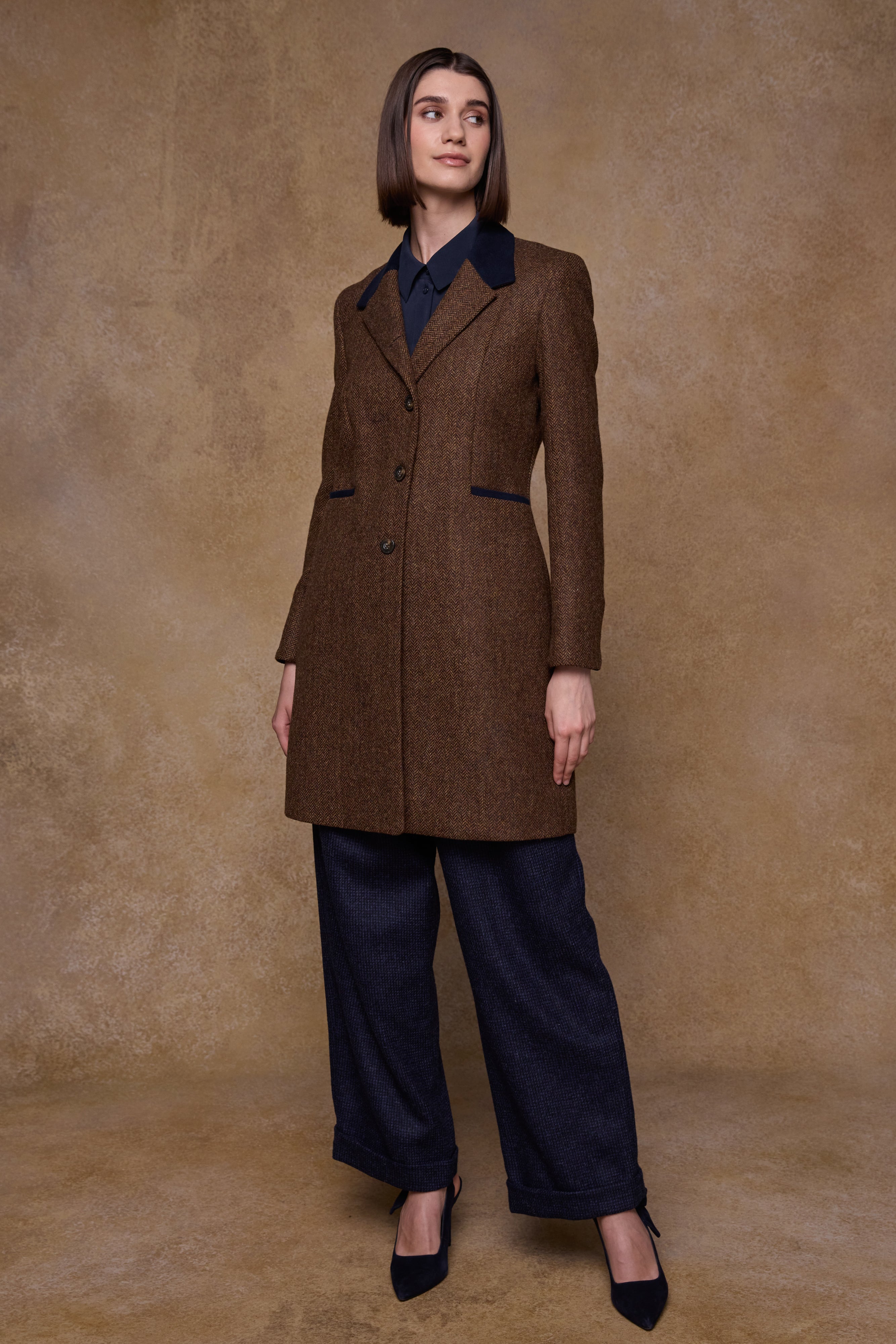 Isabella Tweed Coat - Chestnut Herringbone