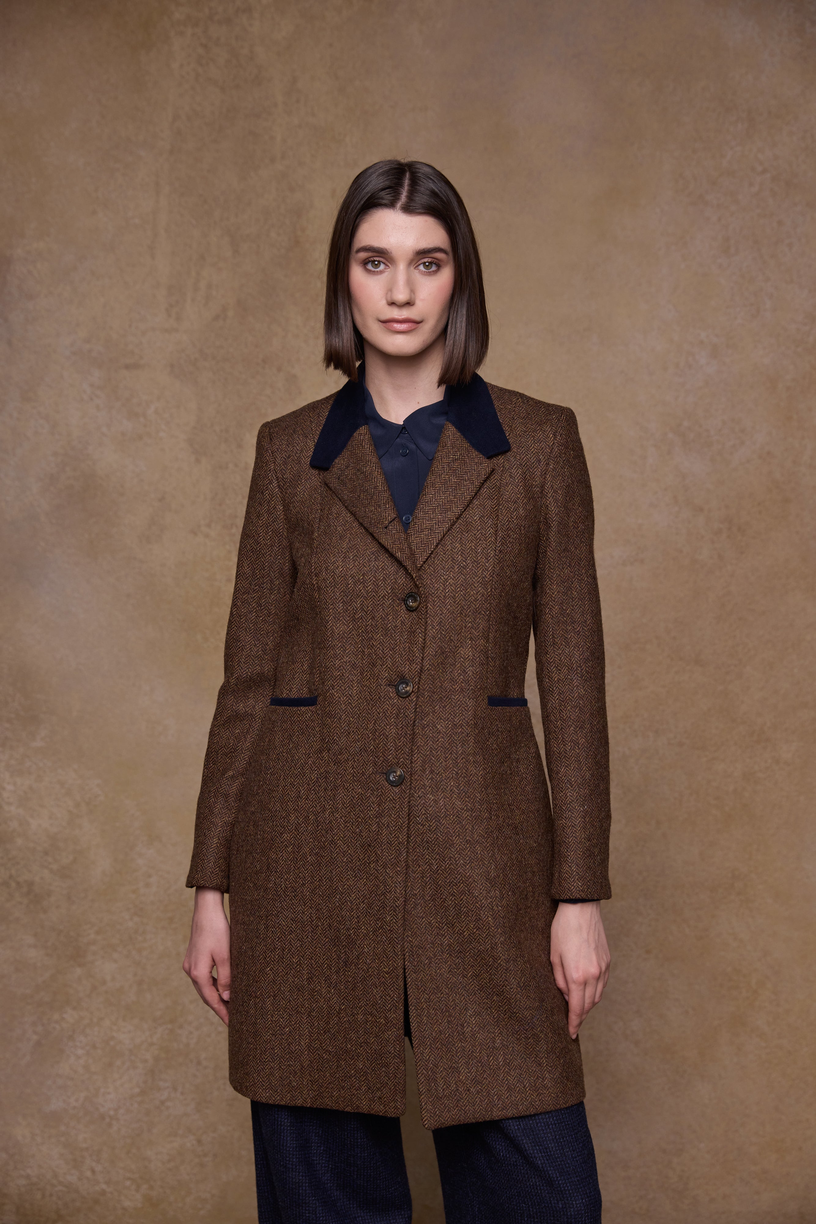 Isabella Tweed Coat - Chestnut Herringbone