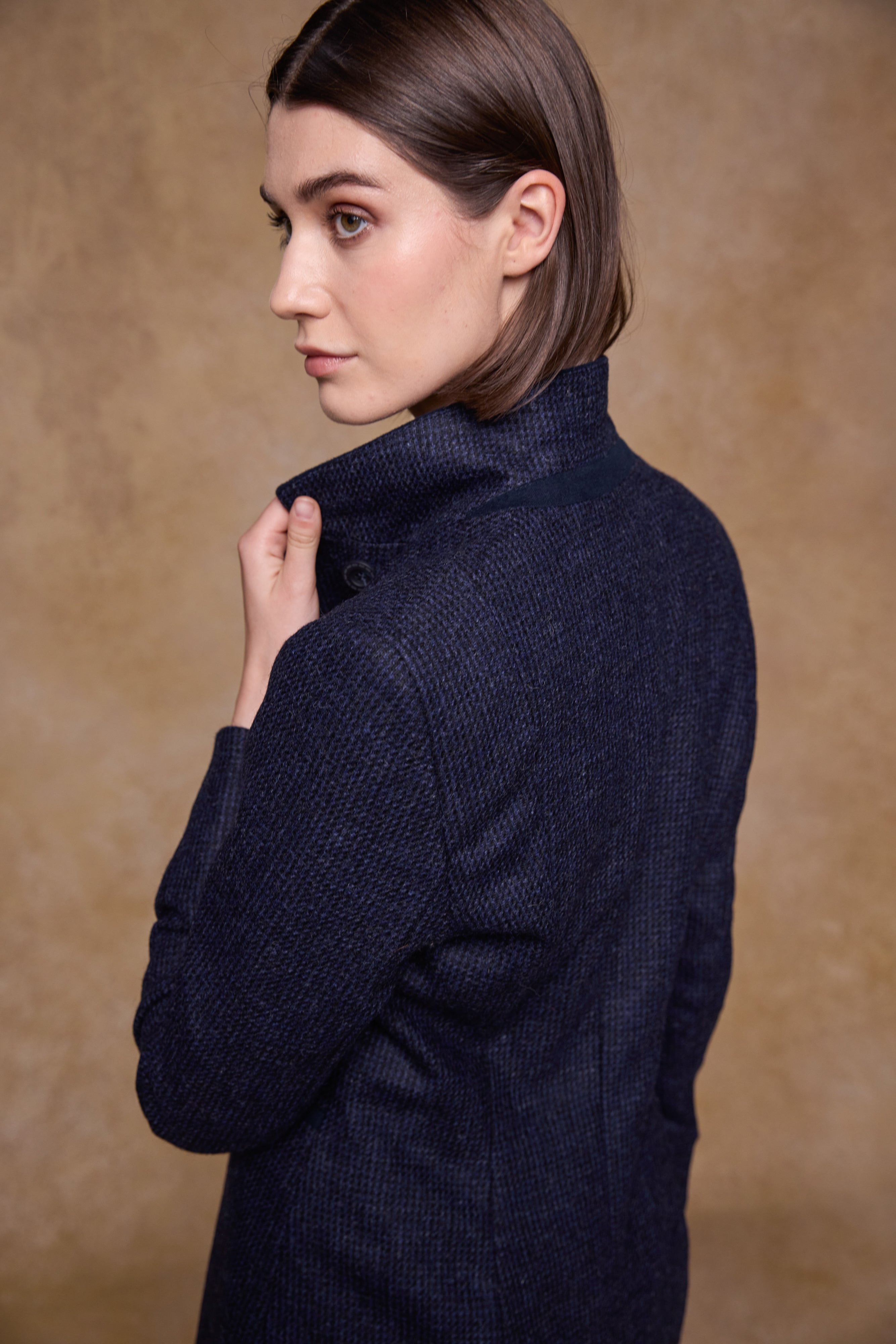 Isabella Tweed Mantel - Hellbraunes Fischgrätenmuster