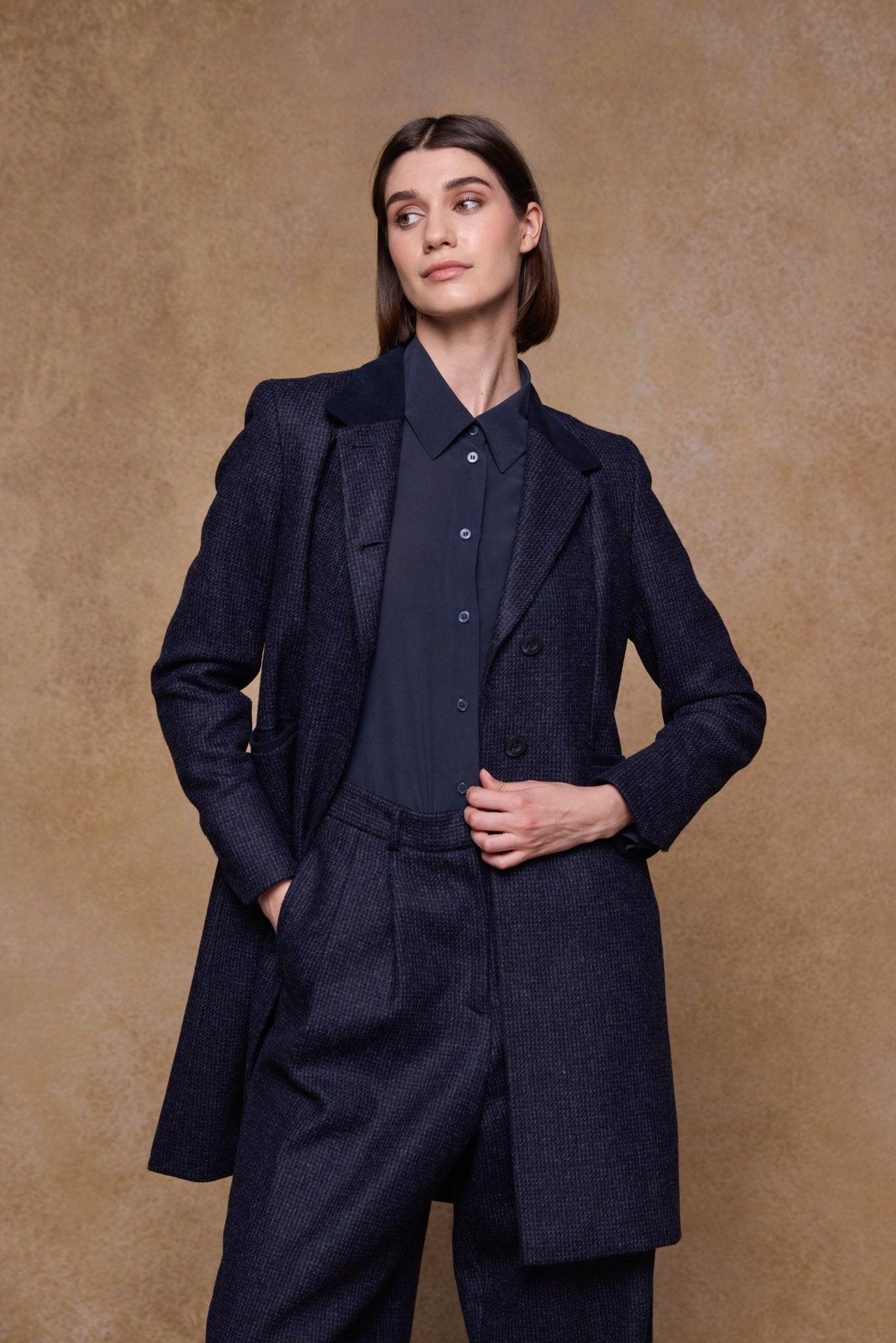 Jack Murphy Clothing - Isabella Tweed Coat - Imperial Blue - Tweed