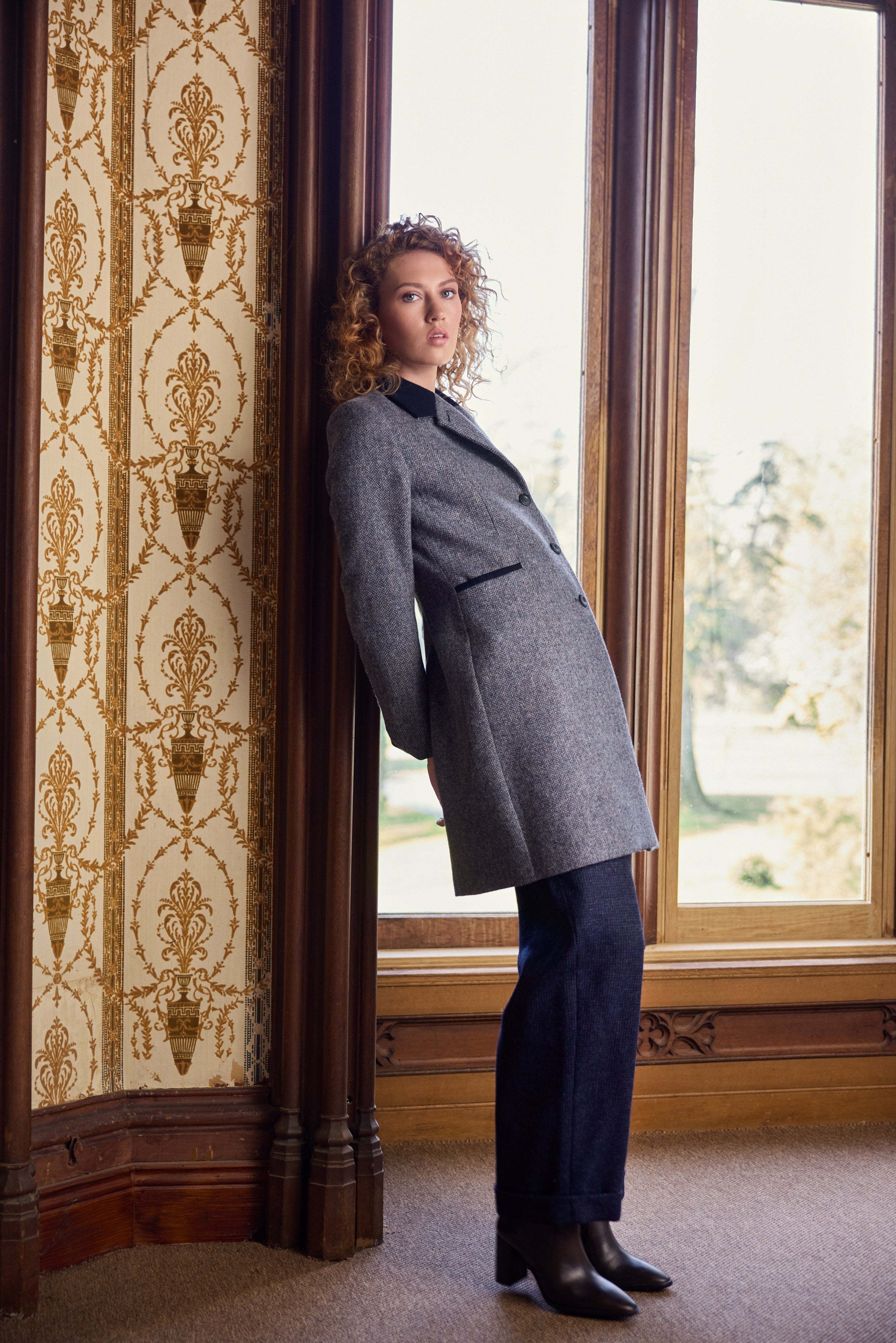 Isabella Tweed Coat - Denim Herringbone