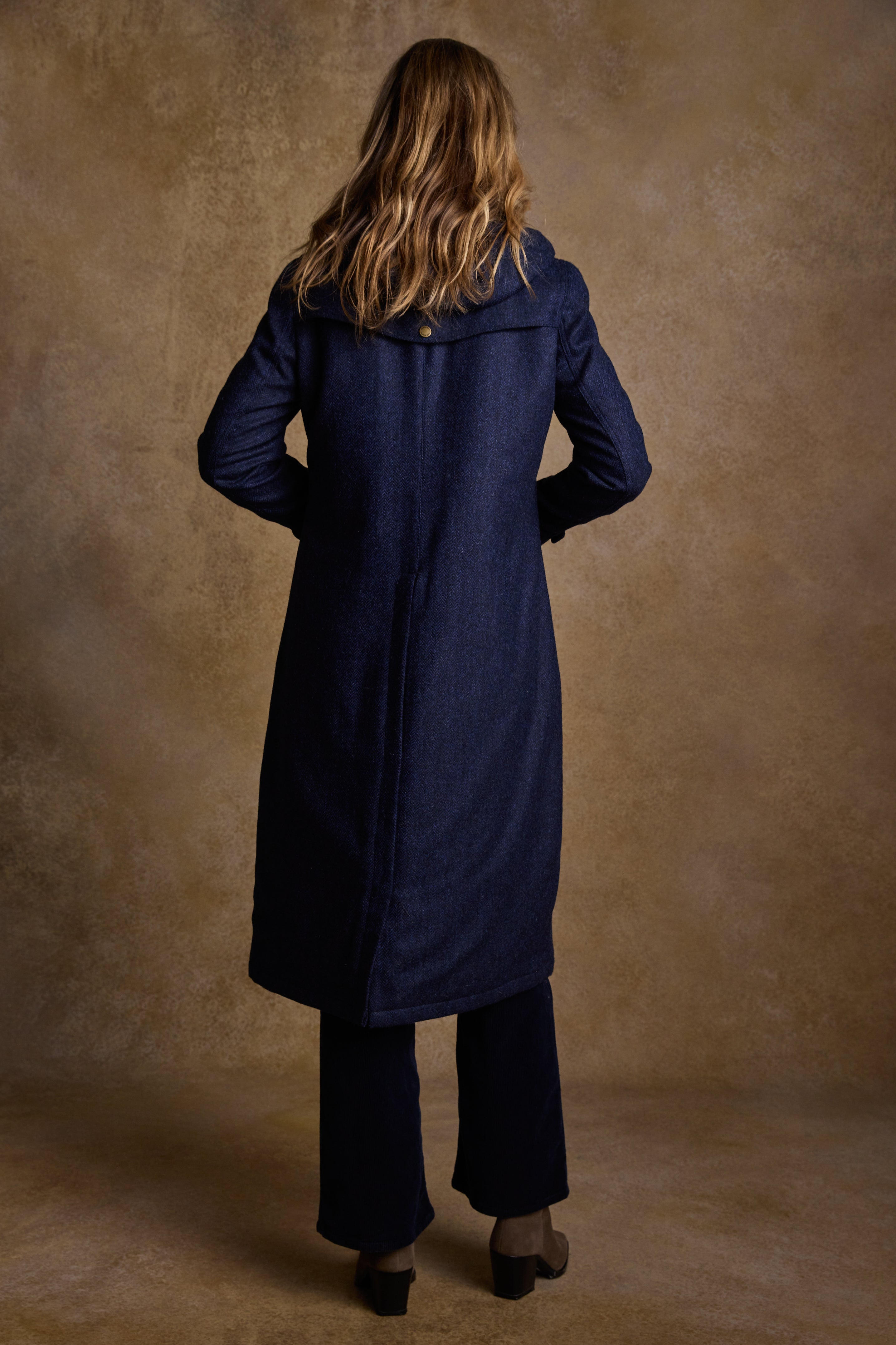 Julia Long Tweed Coat - Navy Herringbone