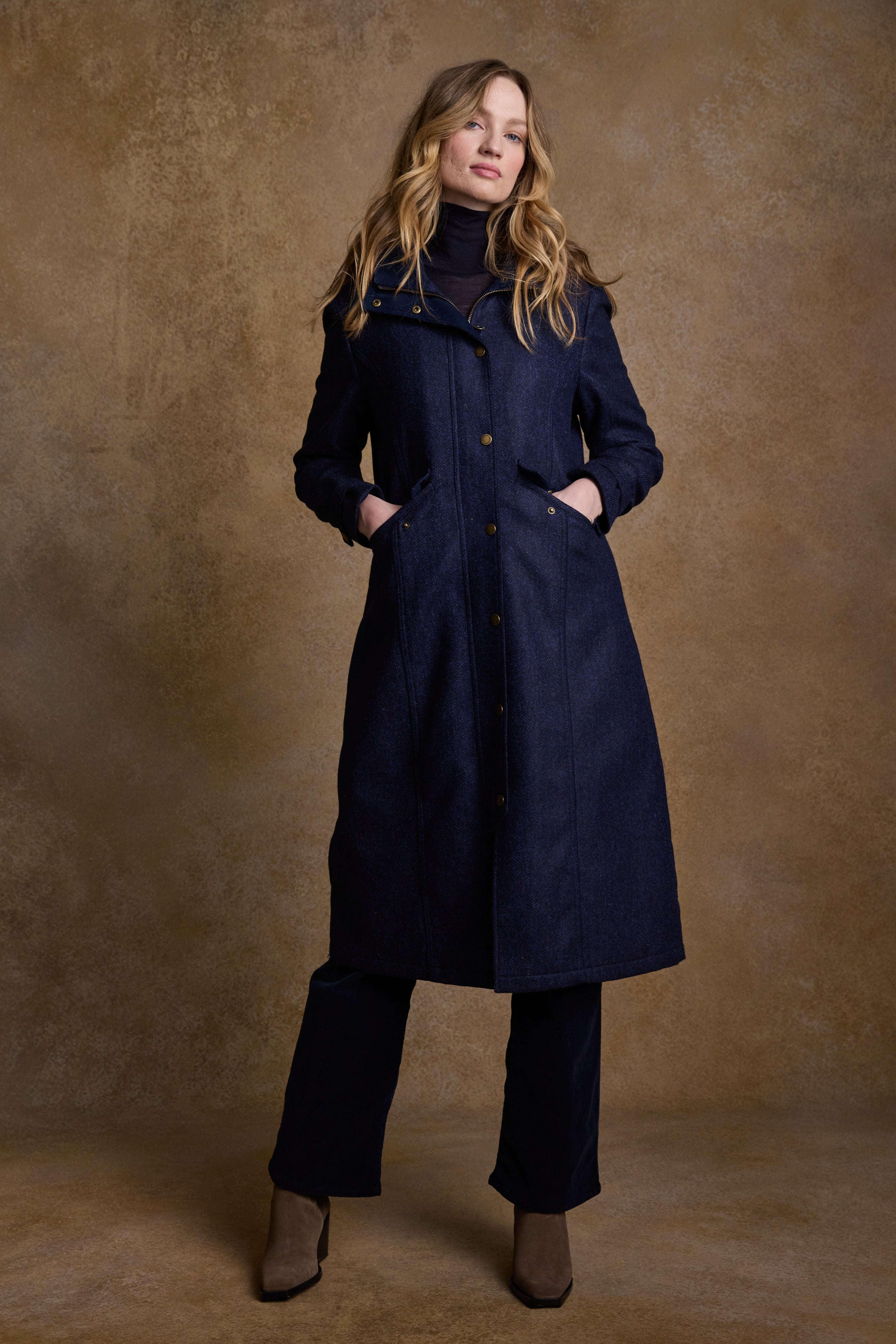 Manteau Long Tweed Julia - Chevrons Marine