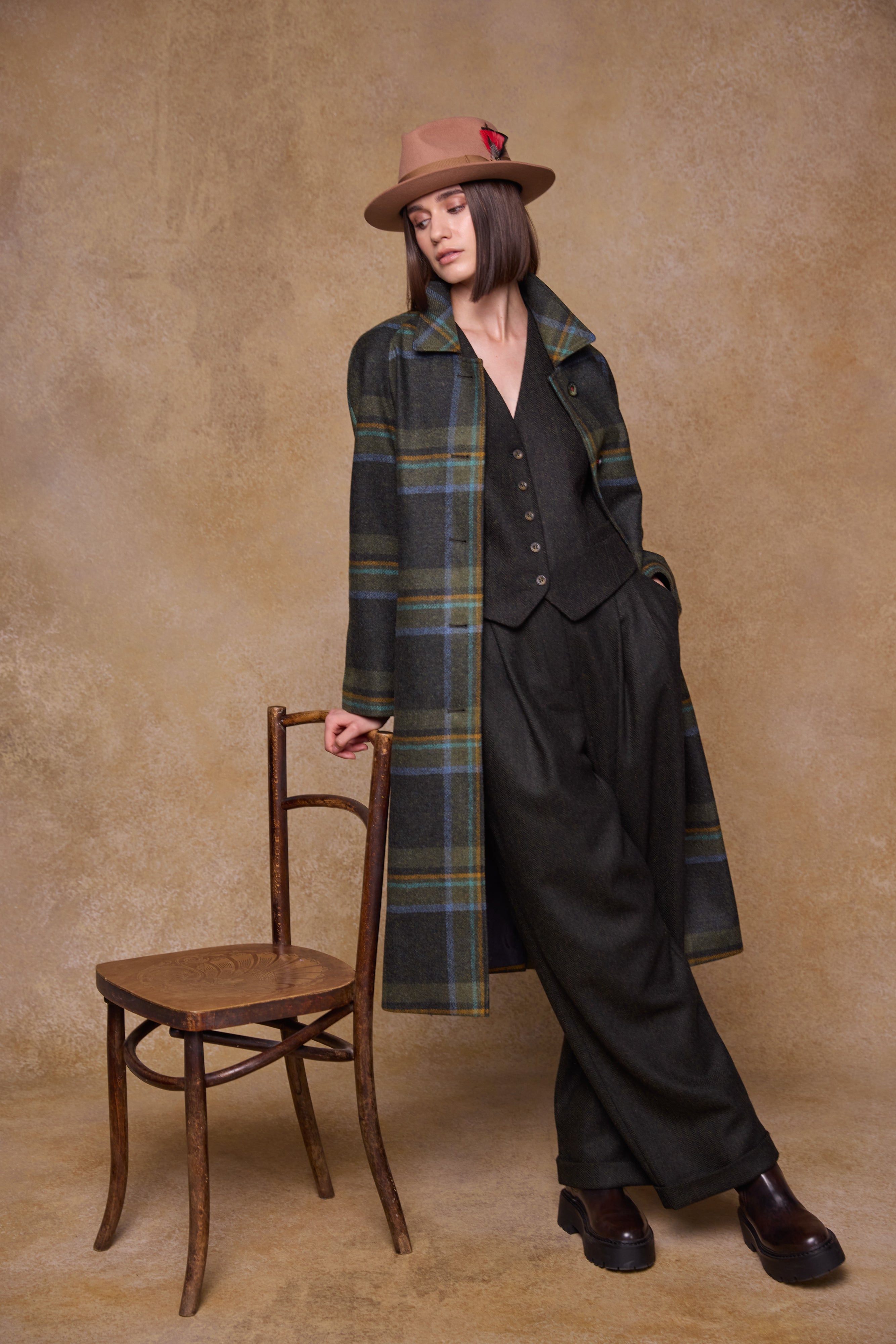 Shauna Tweed Coat - Sage & Emerald Check
