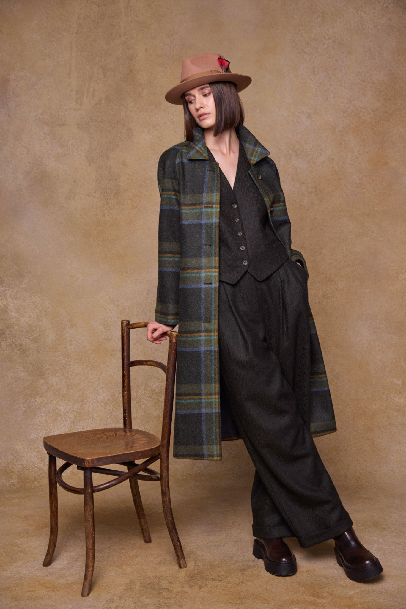 Jack Murphy Clothing - Faye Tweed Trousers - Green Herringbone - Tweed