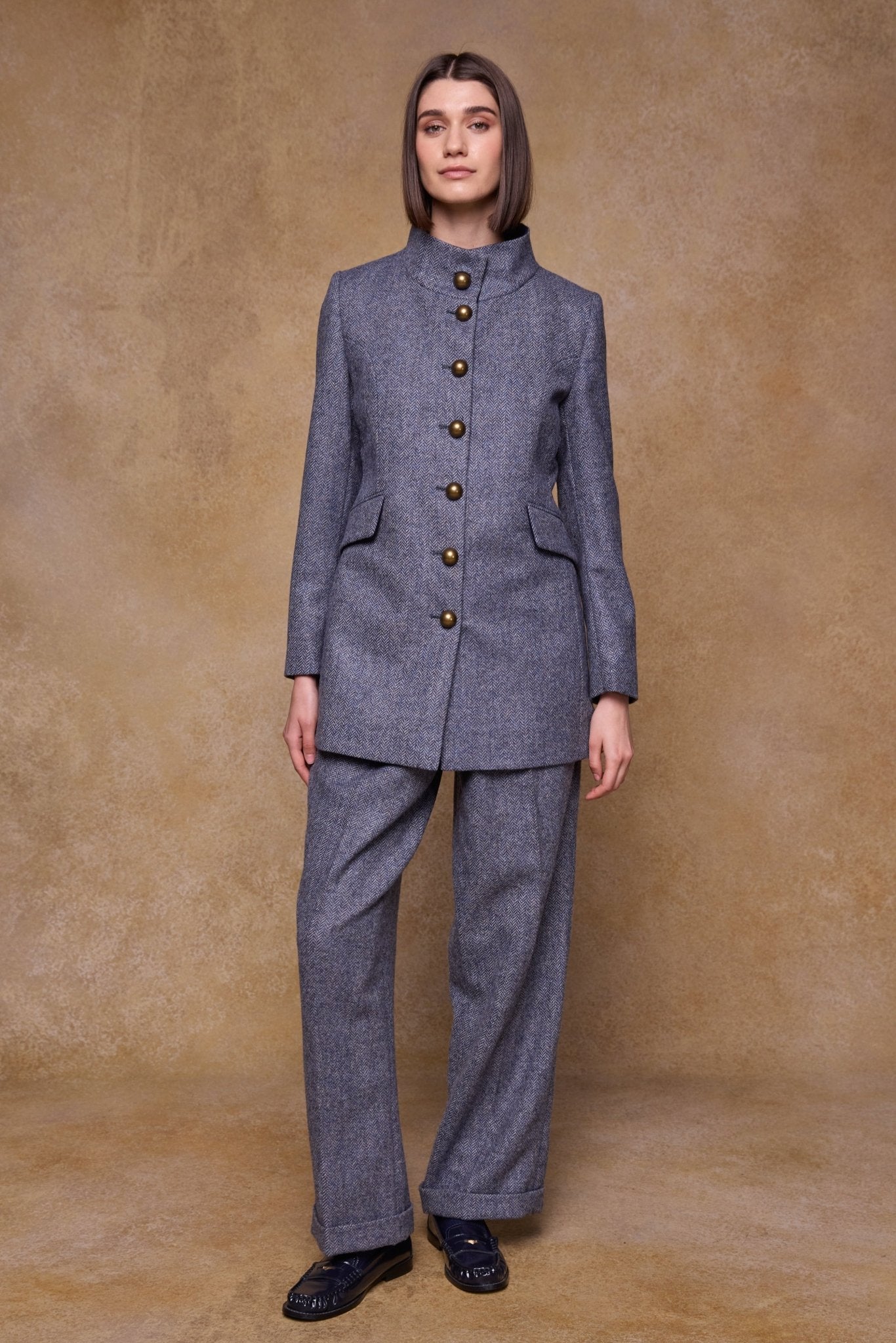 Lynn Tweed Coat - Denim Herringbone