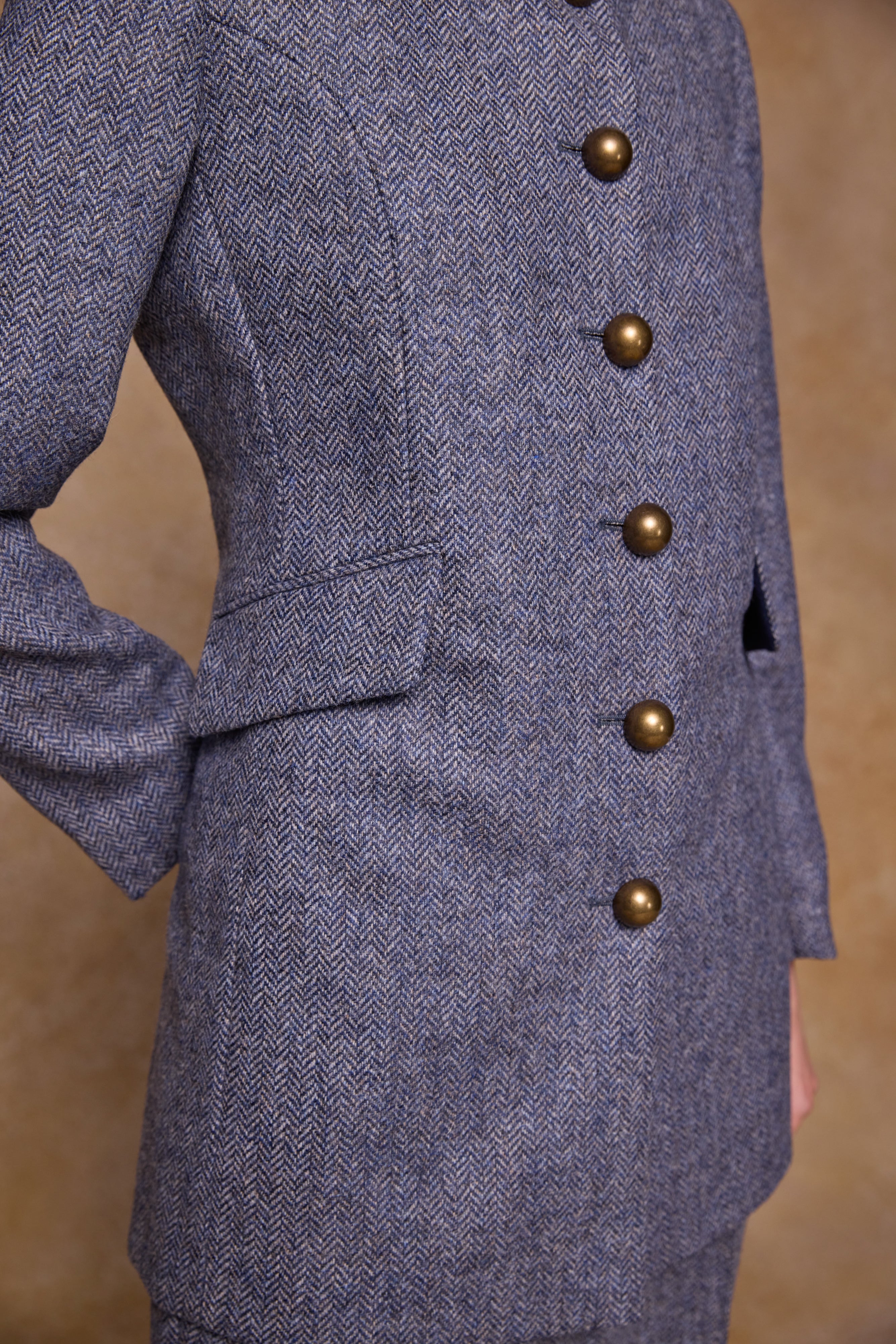 Lynn Tweed Coat - Denim Herringbone