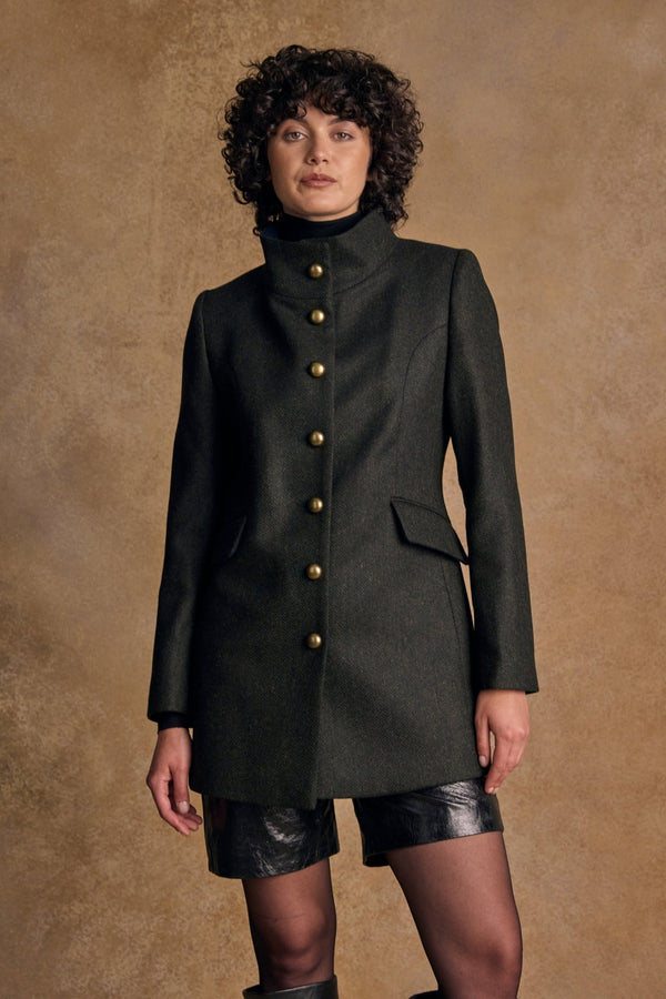 Lynn Tweed Coat - Light Tan Herringbone