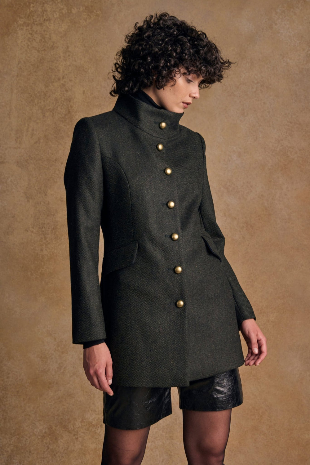 Lynn Tweed Coat - Deep Green Herringbone