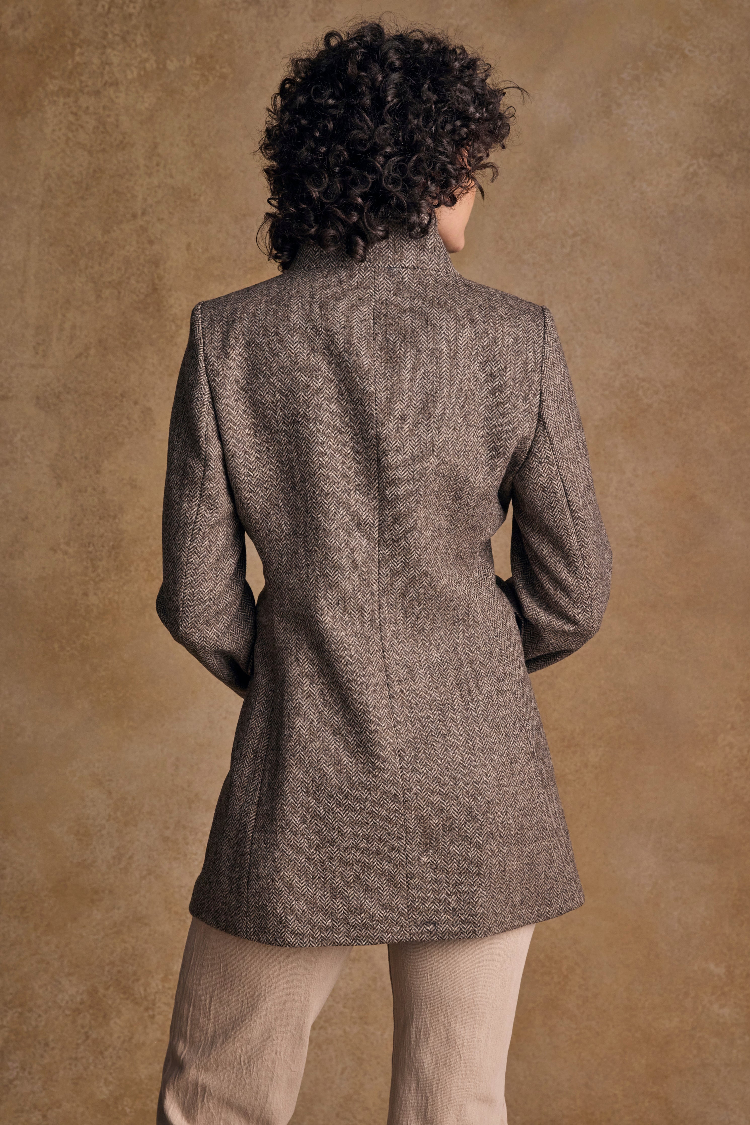 Lynn Tweed Coat - Light Tan Herringbone