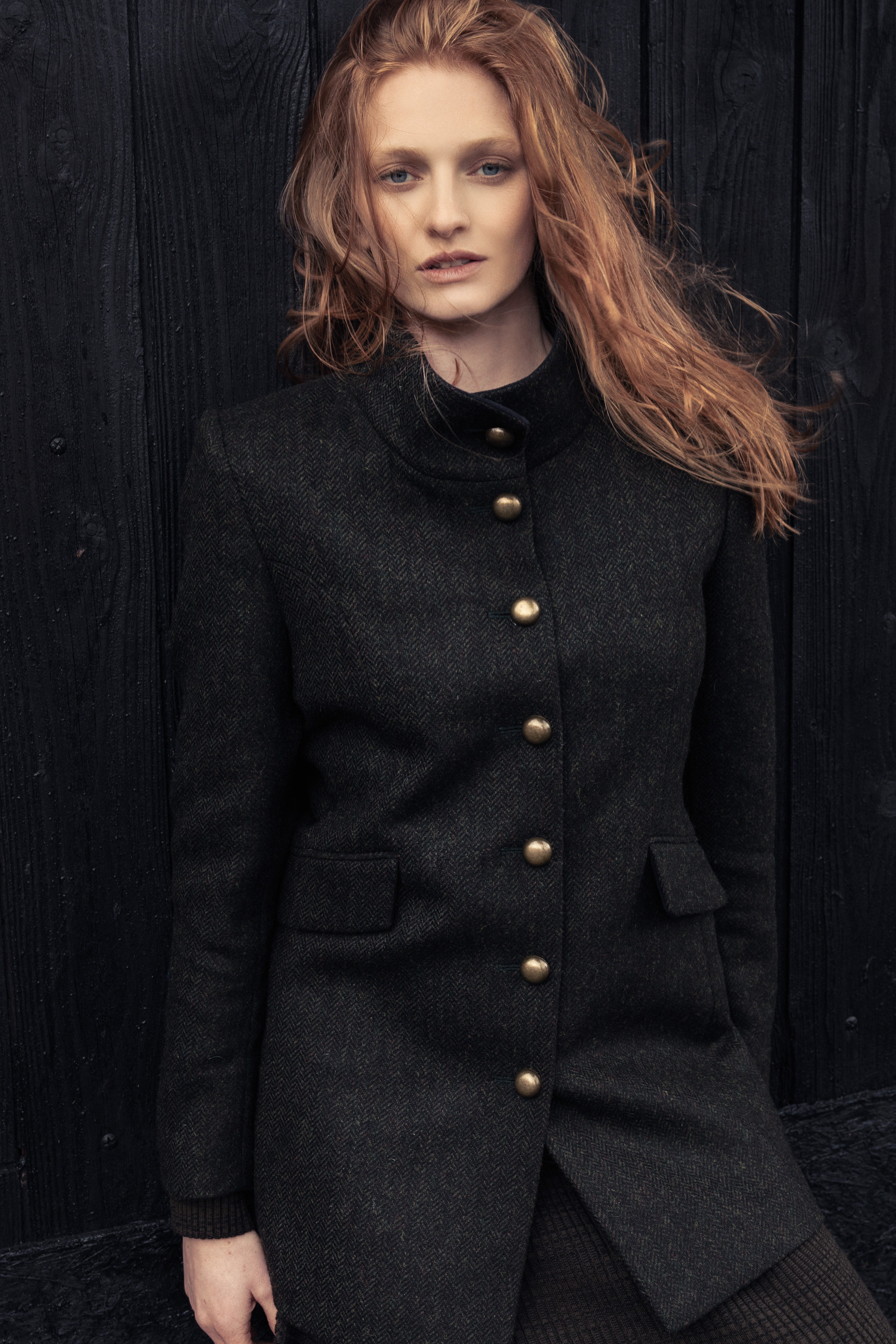 Lynn Tweed Coat - Deep Green Herringbone