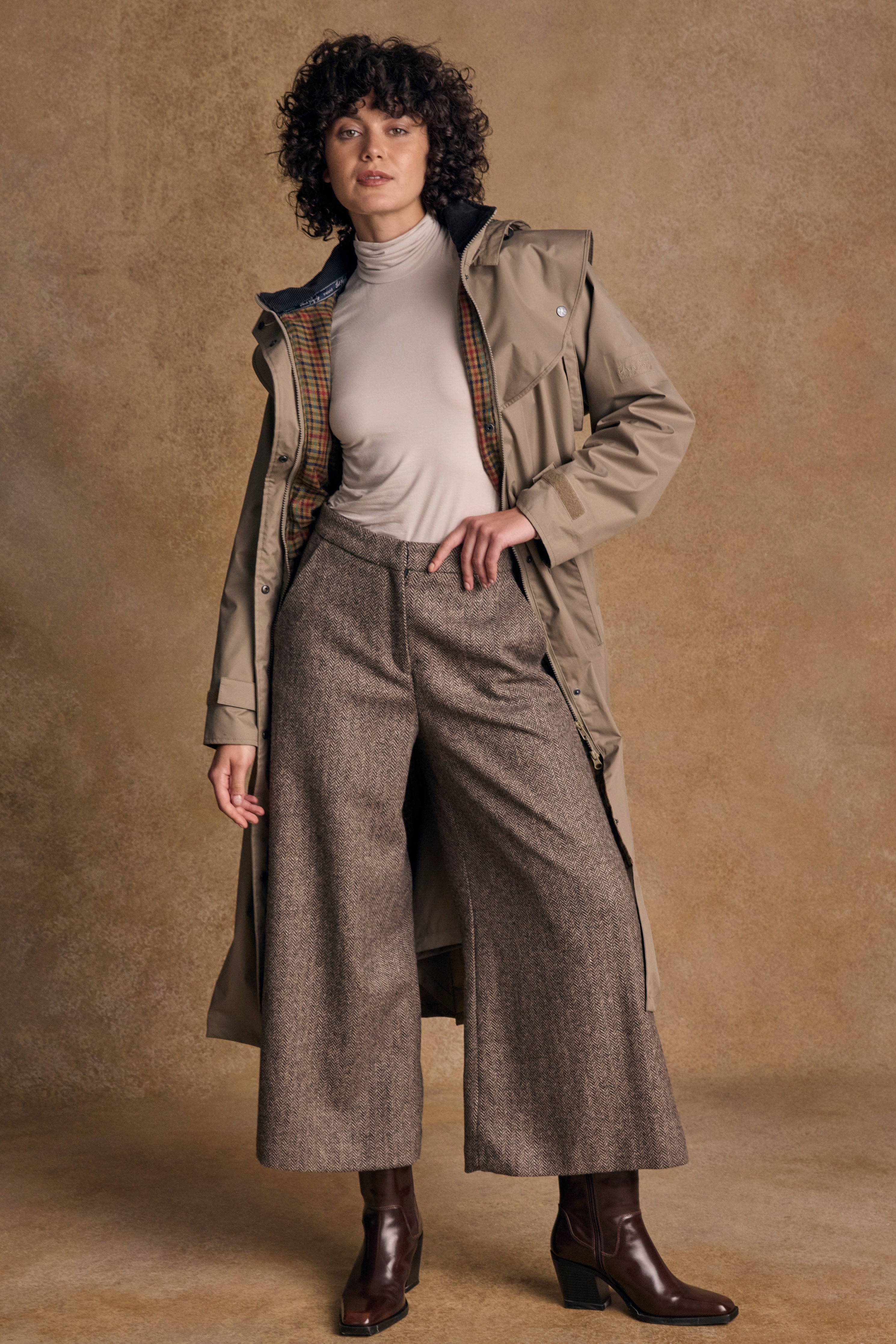 Enya Tweed Culottes - Light Tan Herringbone