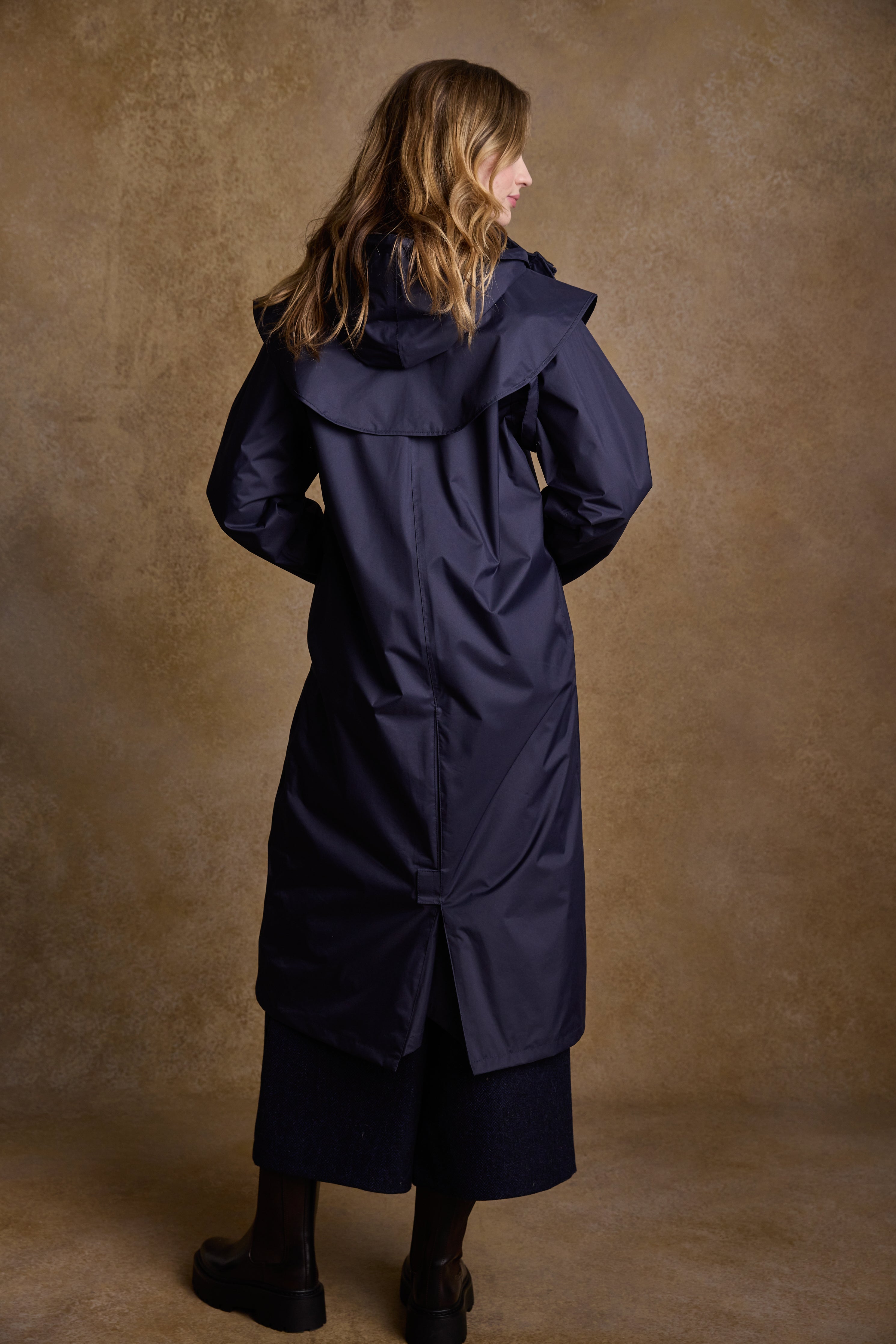 Long navy waterproof coat online