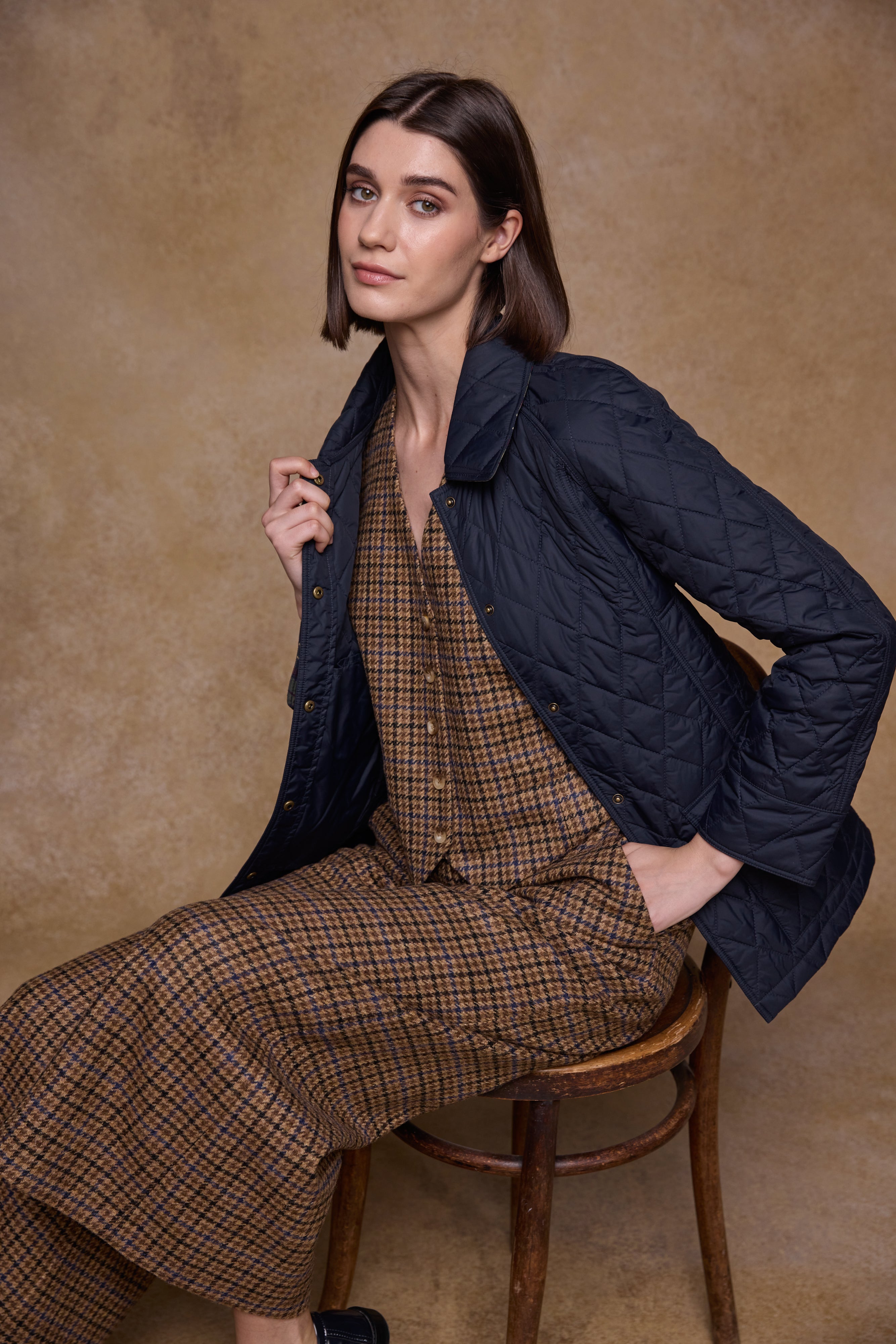 Heidi Tweed Waistcoat - Blue Driftwood Check