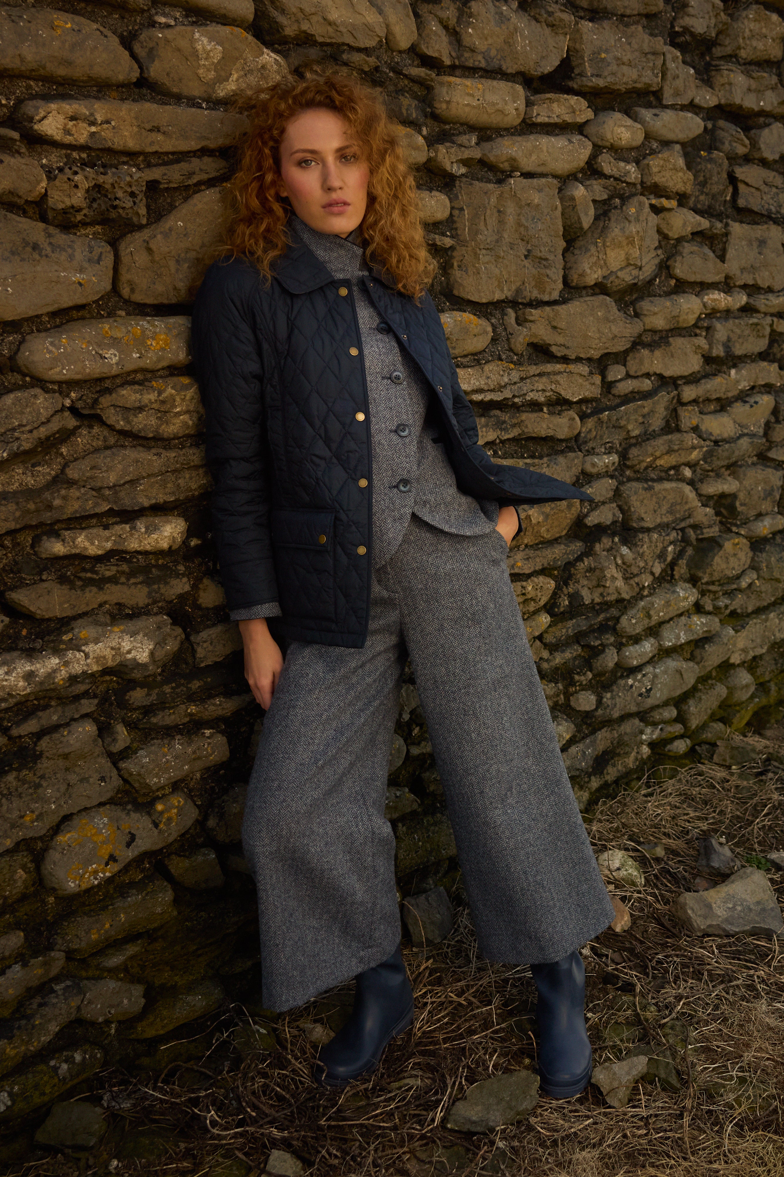 Enya Tweed Culottes - Denim Herringbone