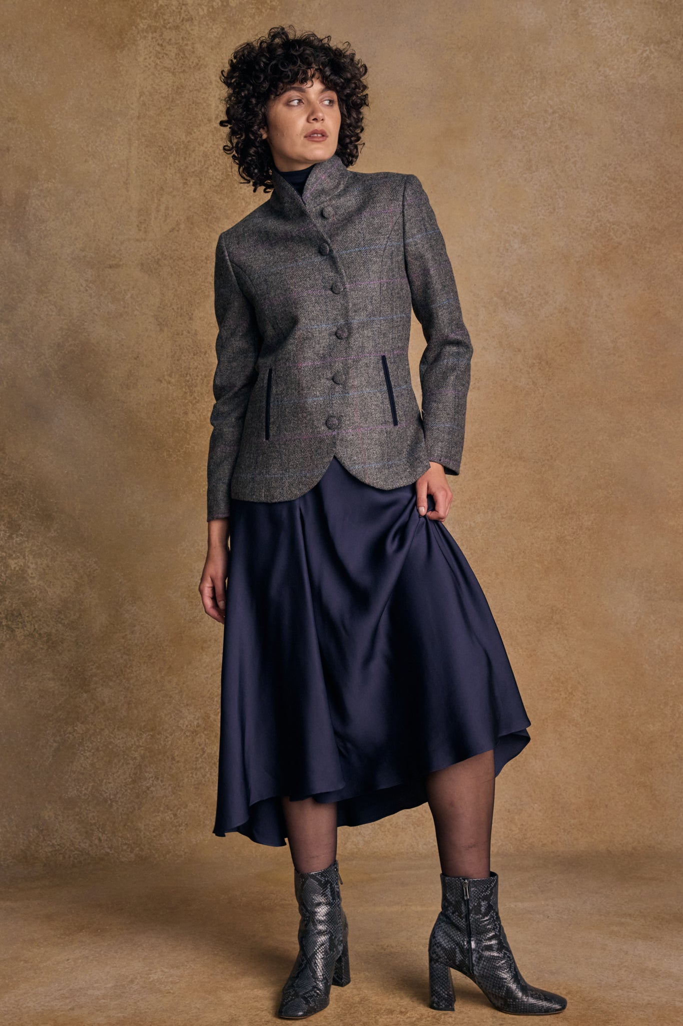 Nicole Tweed Jacket - Grey Windowpane