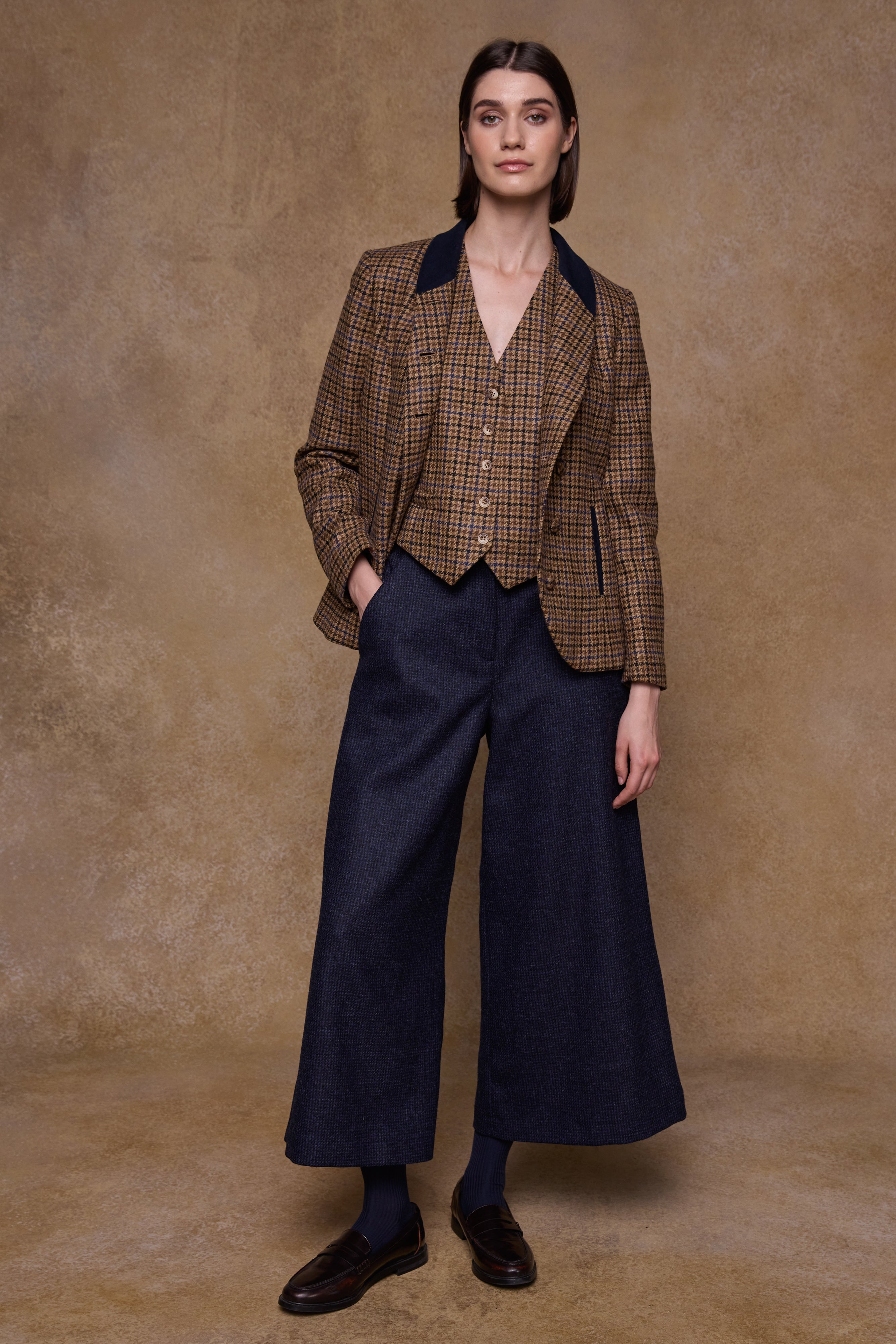 Heidi Tweed Waistcoat - Blue Driftwood Check