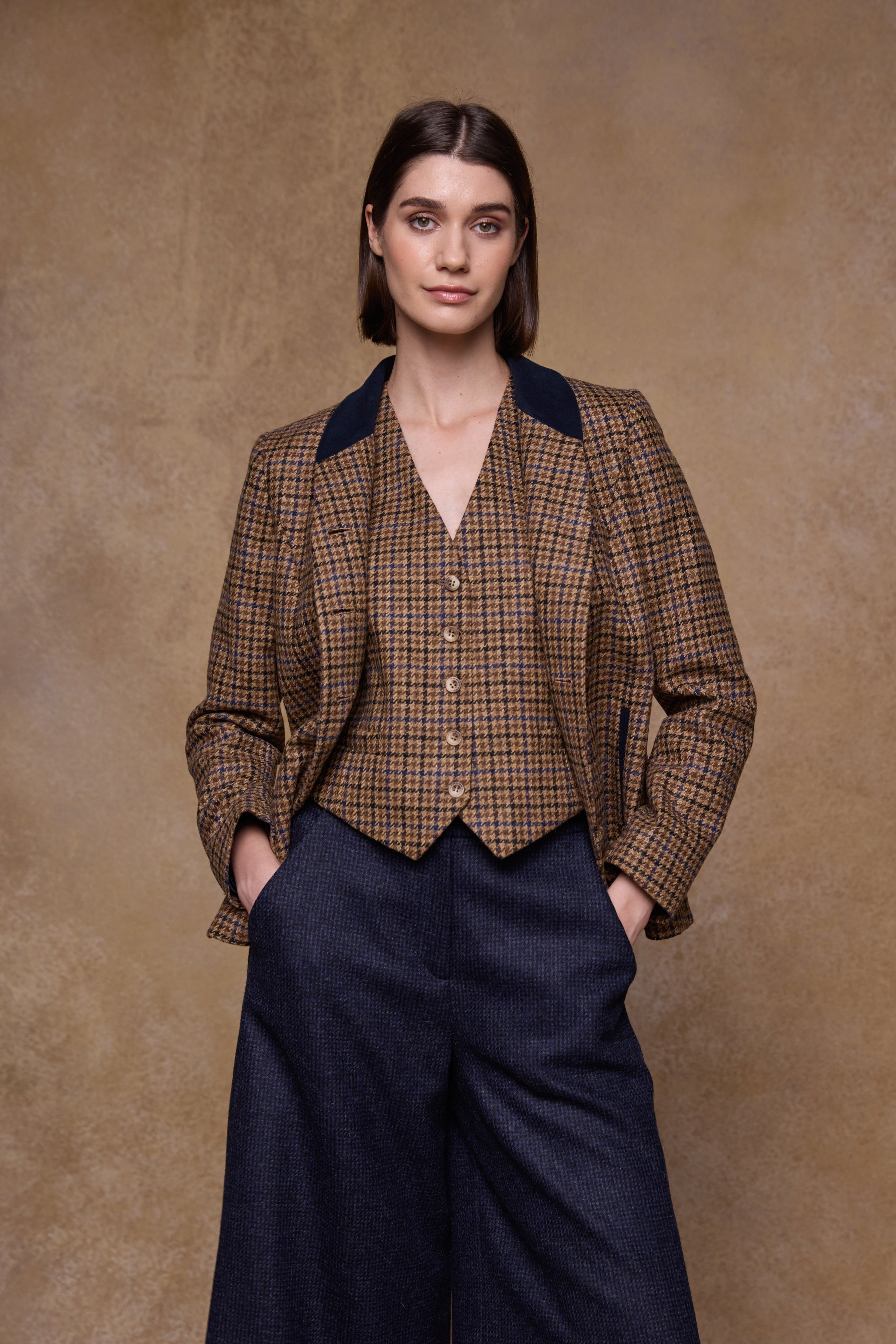 Heidi Tweed Waistcoat - Blue Driftwood Check