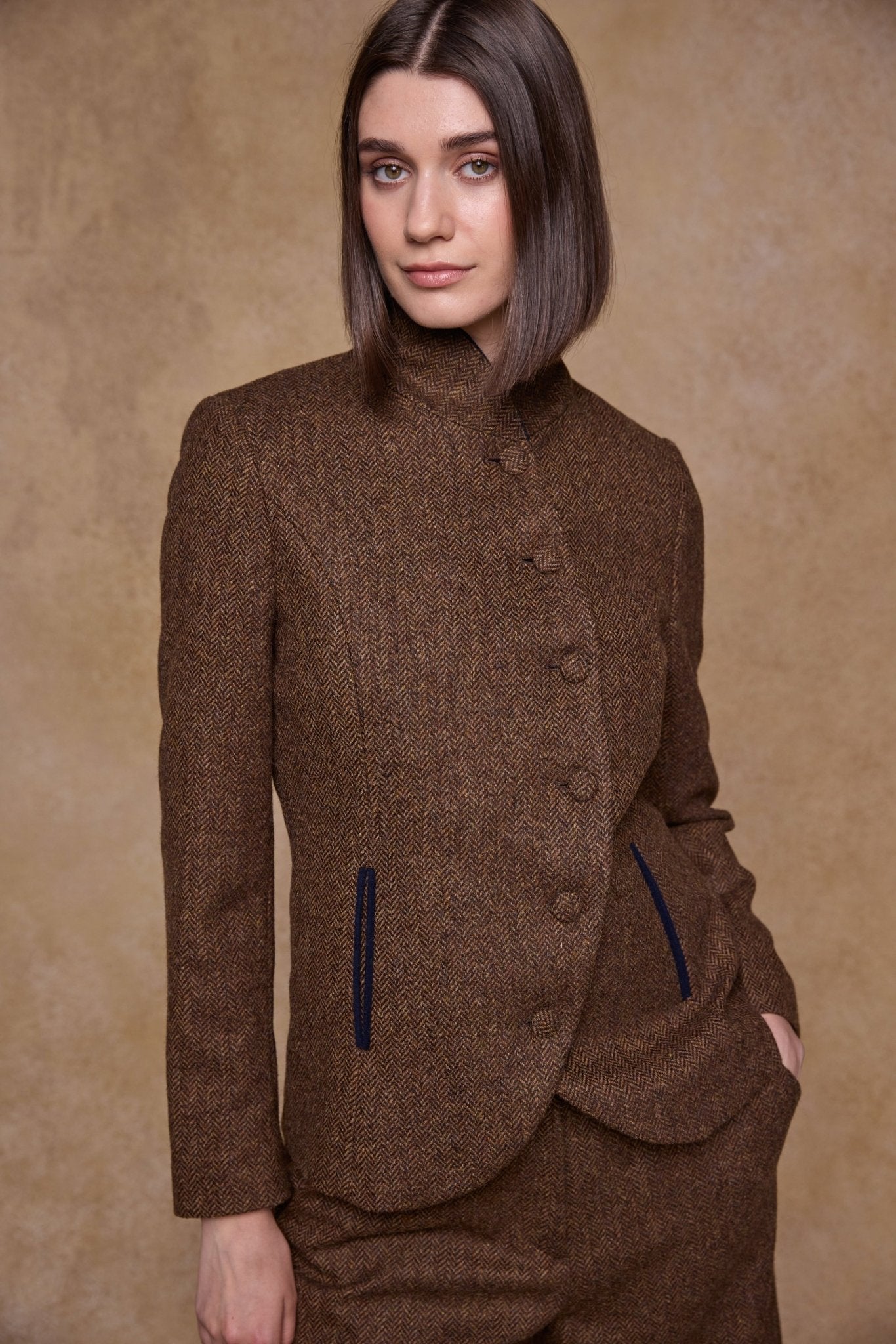 Jack Murphy Clothing - Nicole Tweed Jacket - Chestnut Herringbone - Tweed
