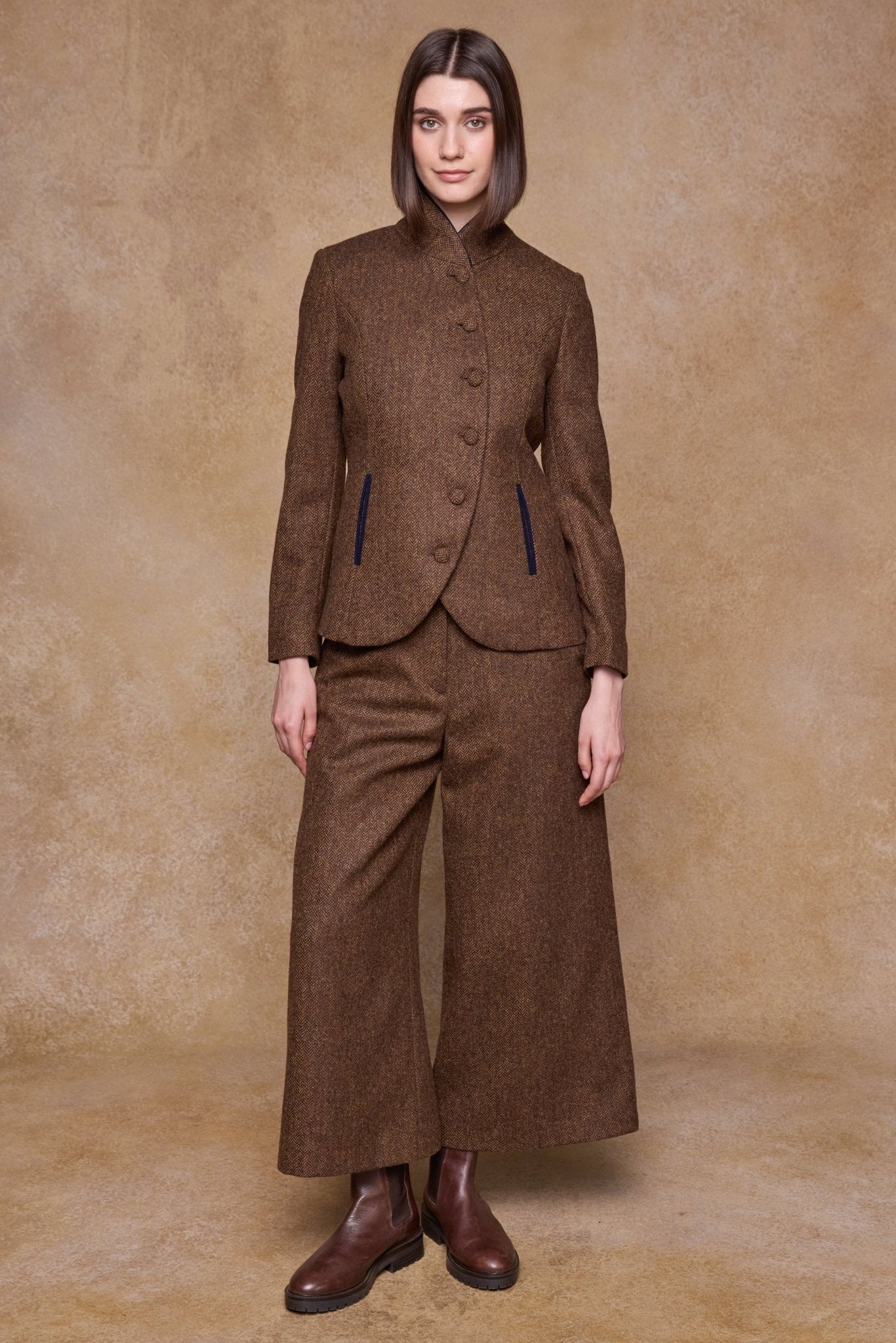 Jack Murphy Clothing - Enya Tweed Culottes - Chestnut Herringbone - Tweed