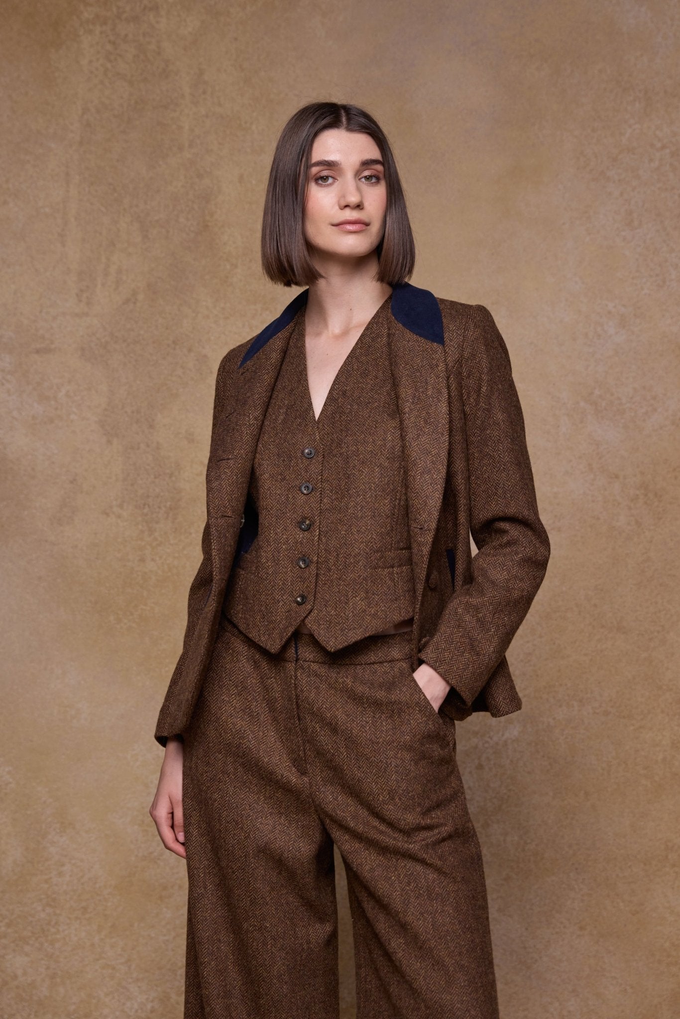 Jack Murphy Clothing - Heidi Tweed Waistcoat - Chestnut Herringbone - Tweed