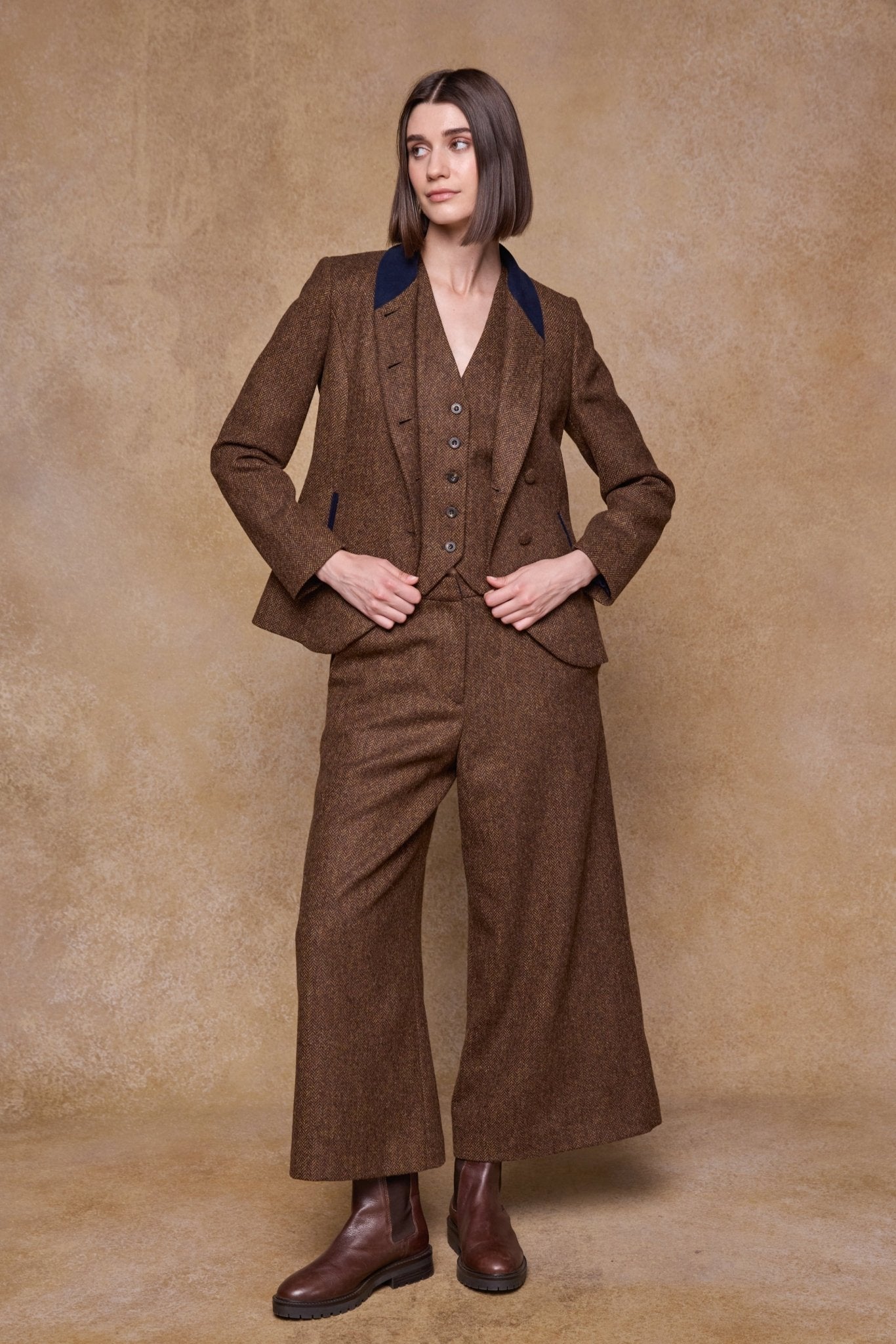 Jack Murphy Clothing - Enya Tweed Culottes - Chestnut Herringbone - Tweed
