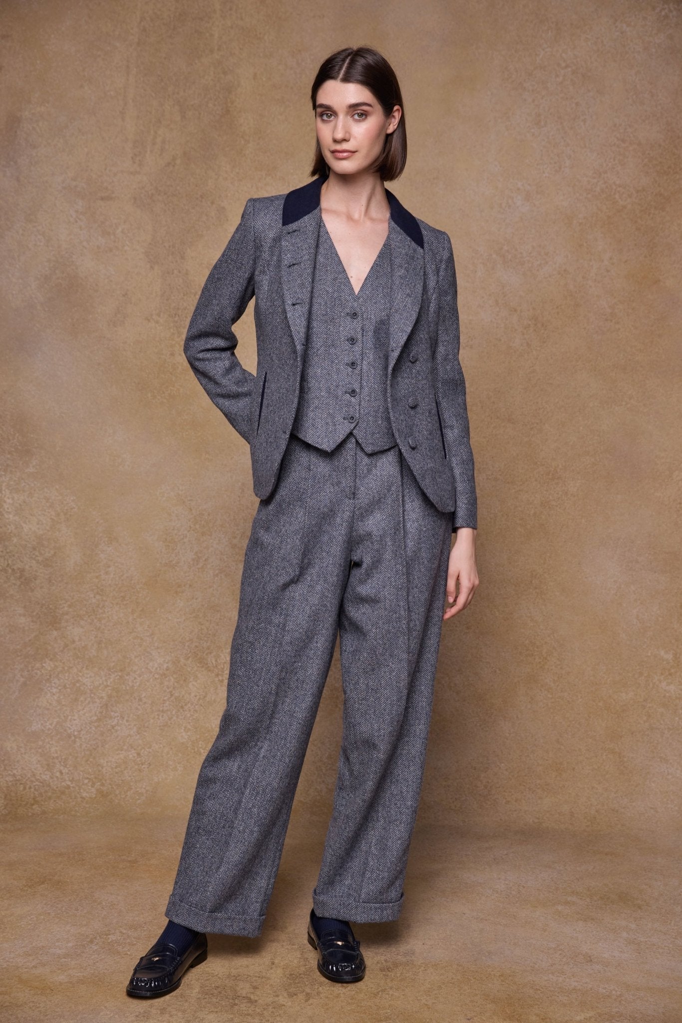 Jack Murphy Clothing - Faye Tweed Trousers - Denim Herringbone - Tweed