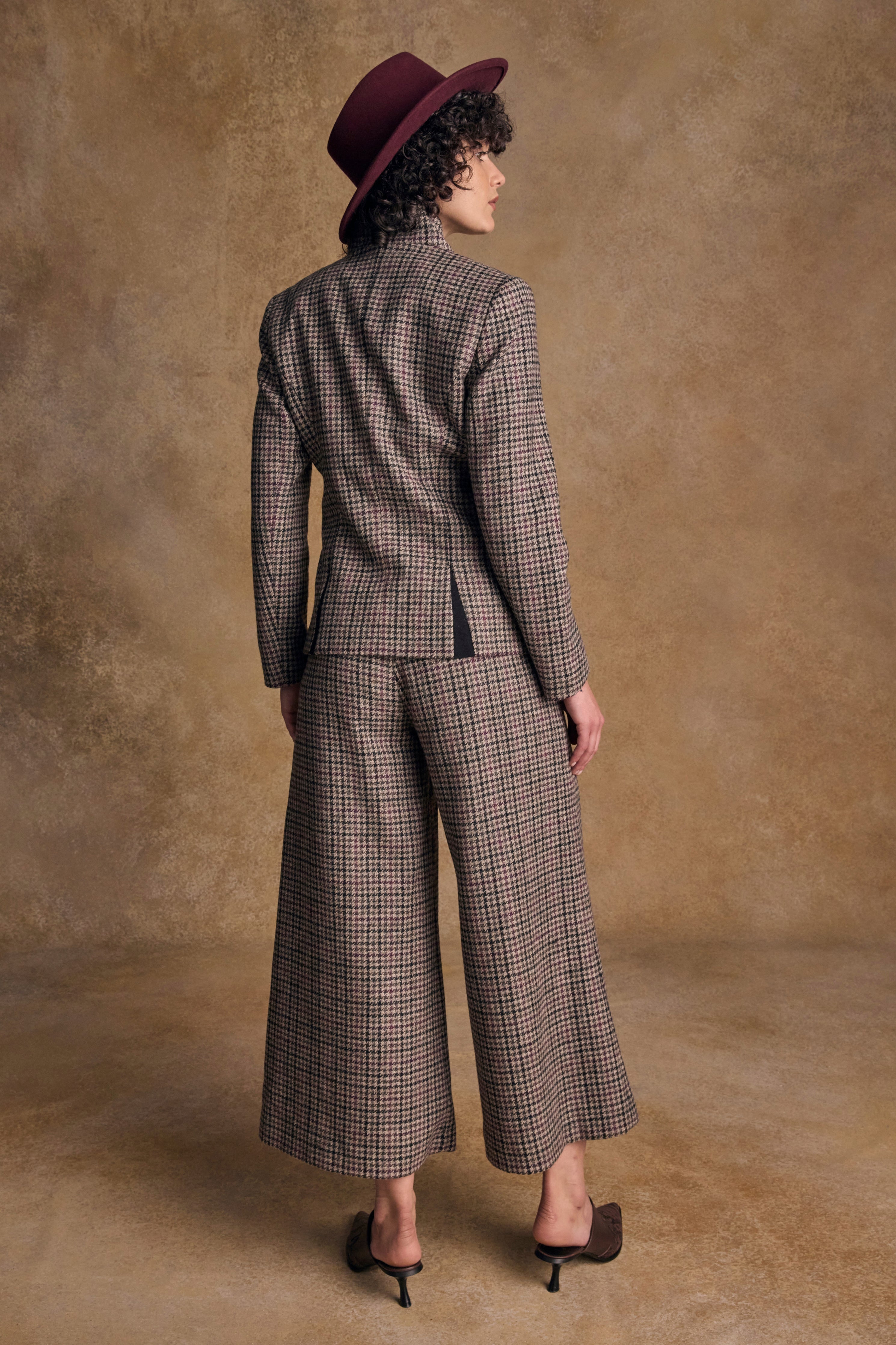 Enya Tweed Culottes - Grünes Fischgrätenmuster