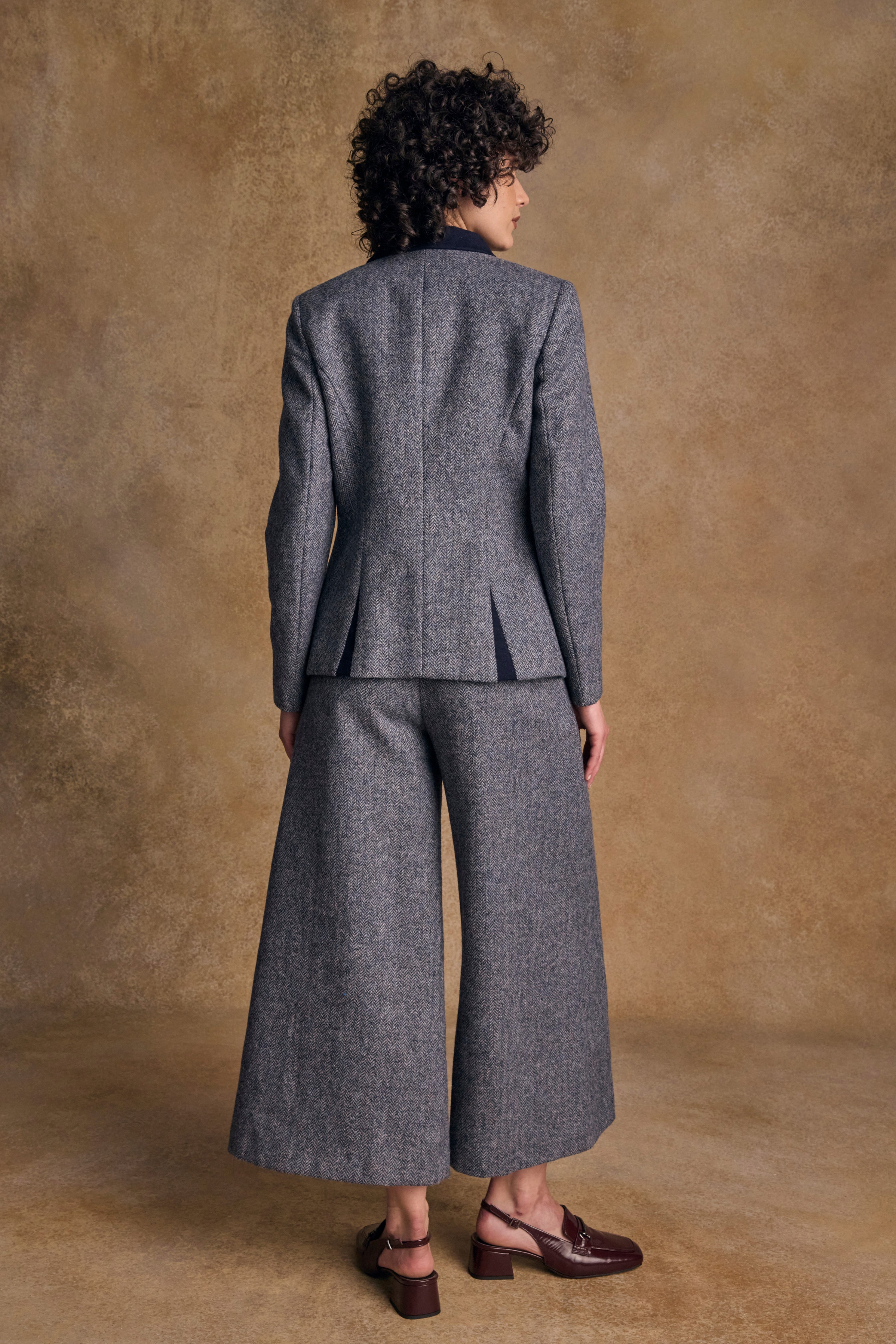 Enya Tweed Culottes - Grünes Fischgrätenmuster