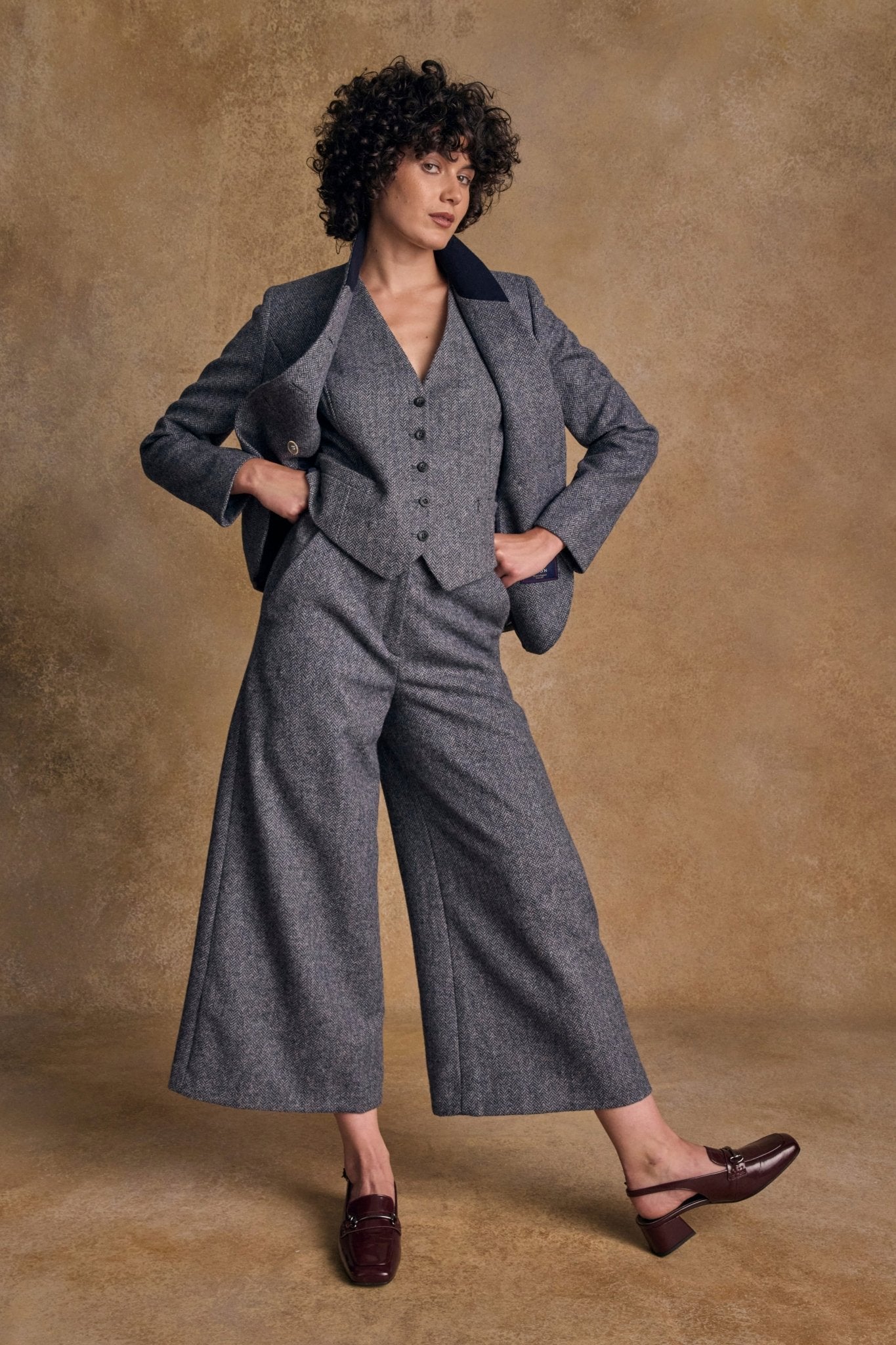 Jack Murphy Ireland - Enya Tweed Culottes - Denim Herringbone - Tweed