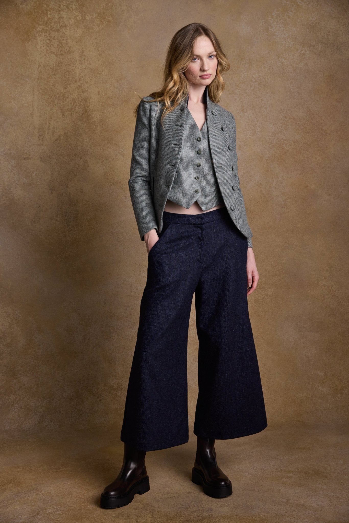 Jack Murphy Ireland - Enya Tweed Culottes - Navy Herringbone - Tweed