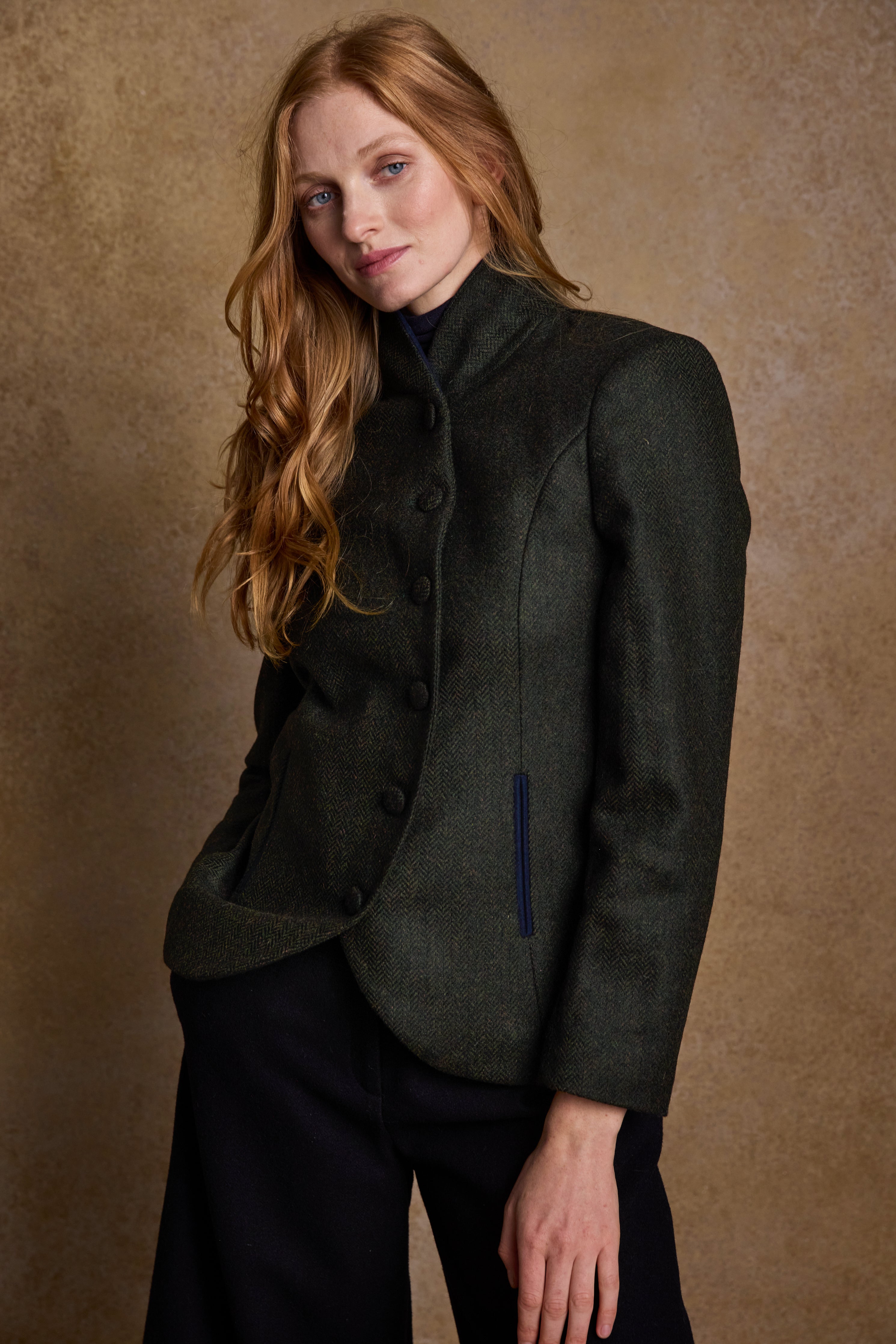 Nicole Tweed Jacket - Green Herringbone