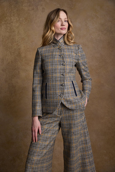 Nicole Asymmetric Tweed Blazer - Jade Weave Herringbone