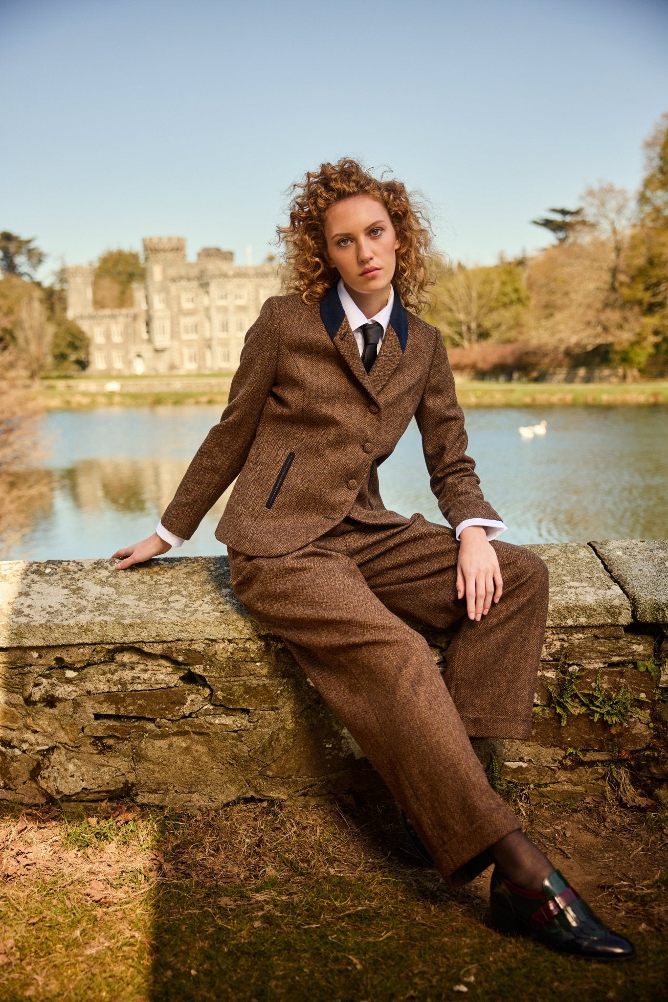 Jack Murphy Clothing - Faye Tweed Trousers - Chestnut Herringbone - Tweed