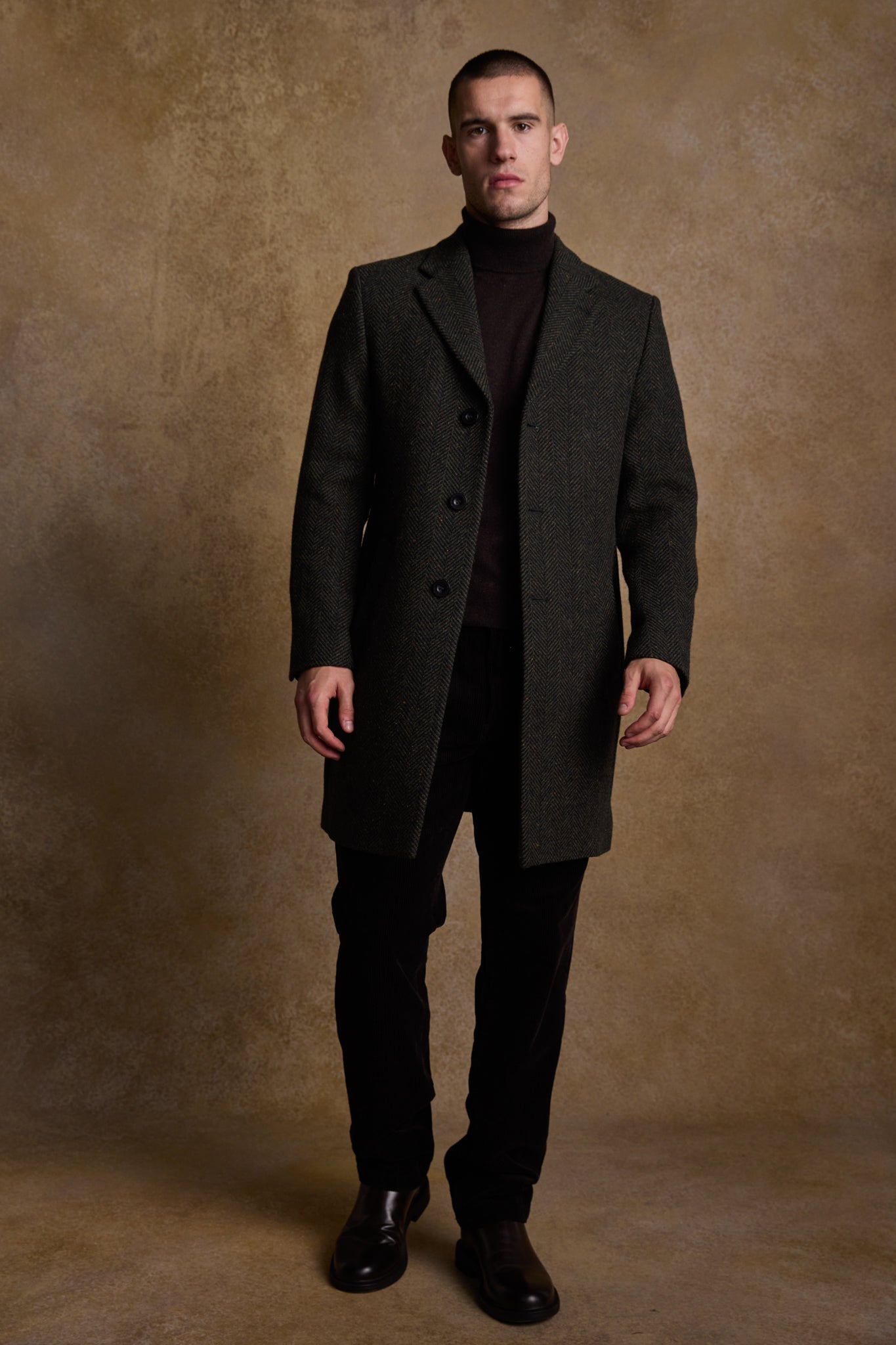 Owen Tweed Coat - Donegal Pine Herringbone