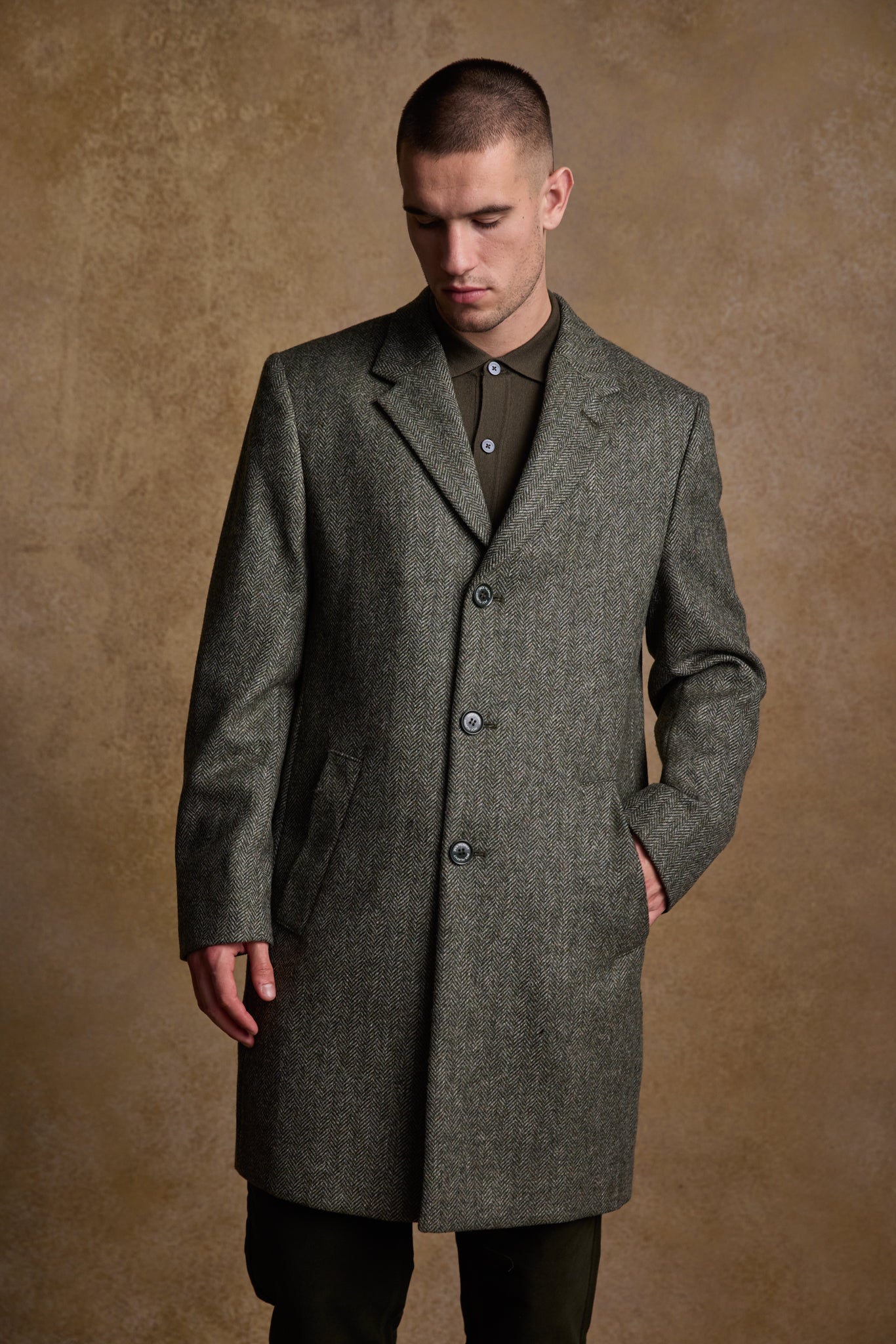 Manteau Owen Tweed - Olive Large Chevrons