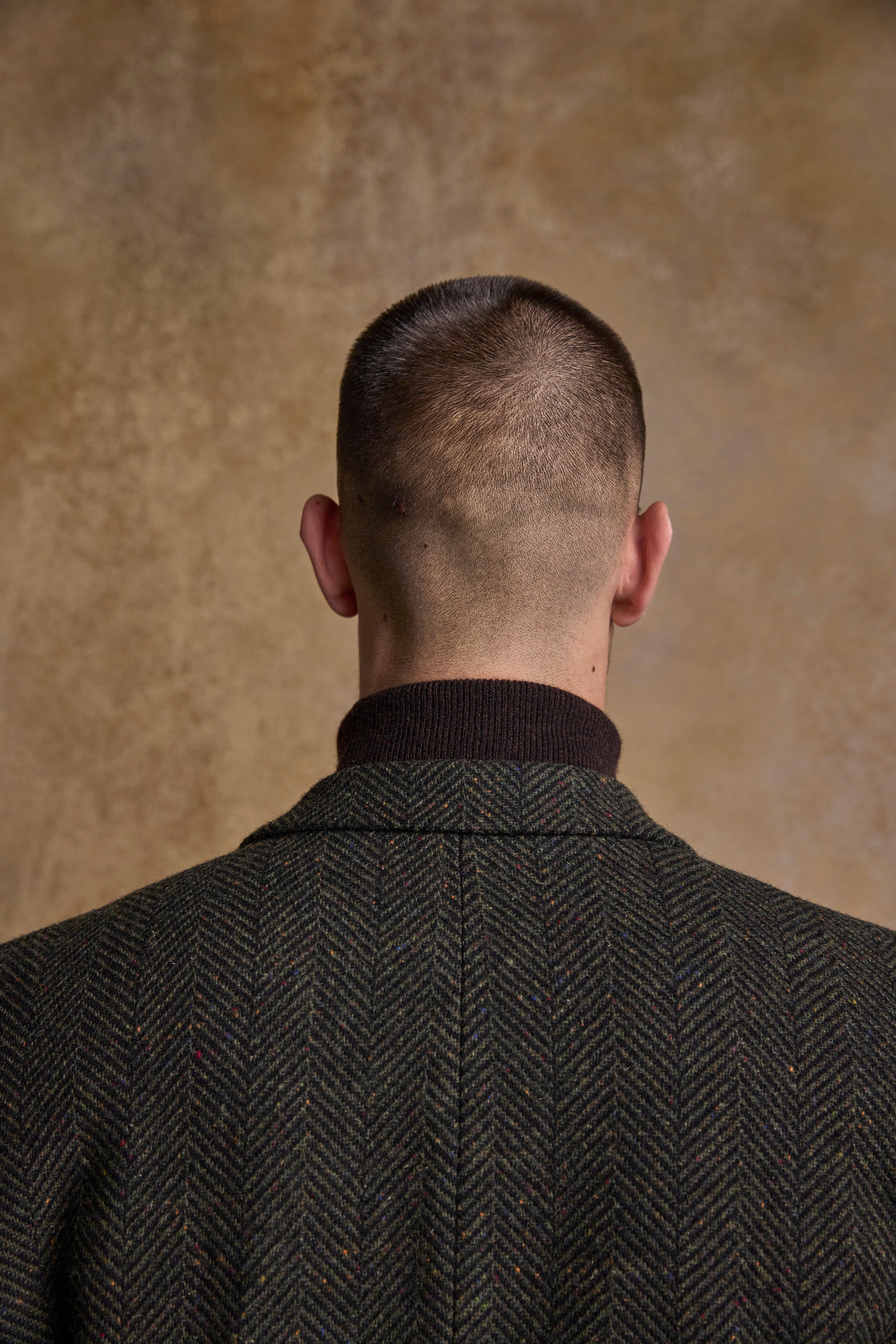 Owen Tweed Coat - Olivgrünes breites Fischgrätenmuster