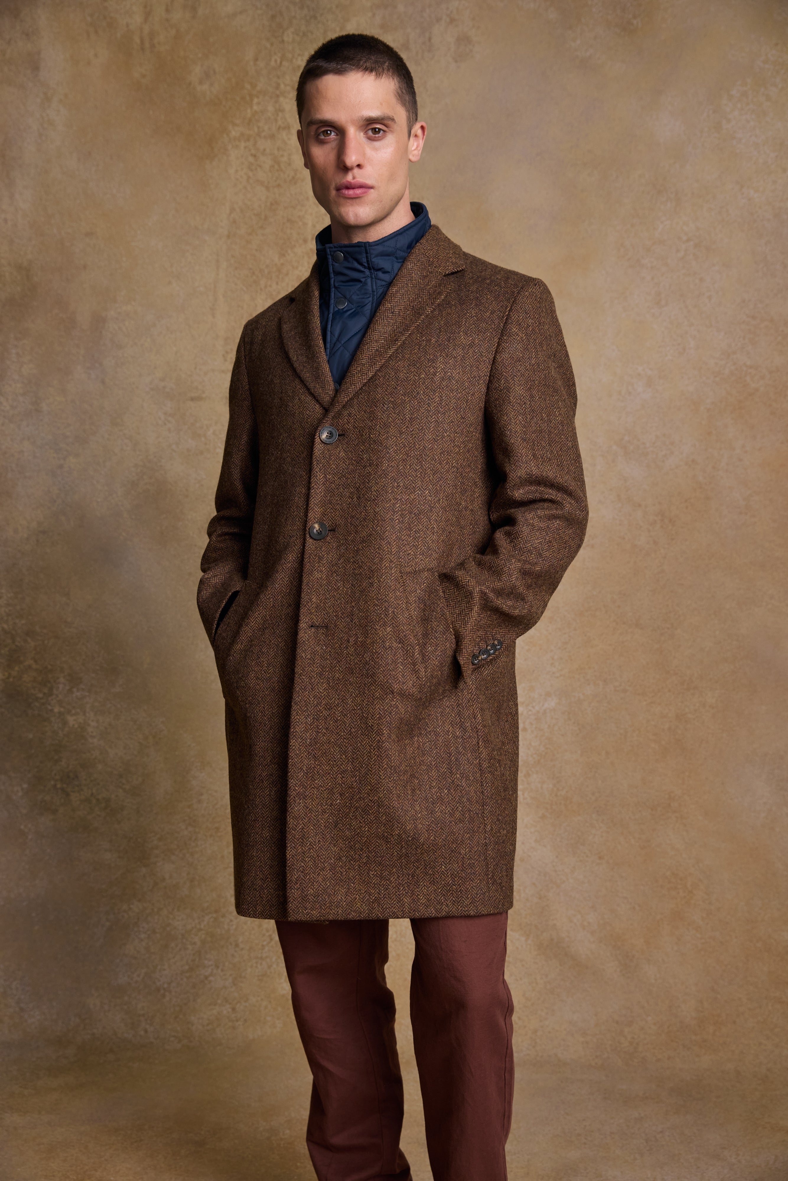 Owen Wool Coat - Chestnut Herringbone