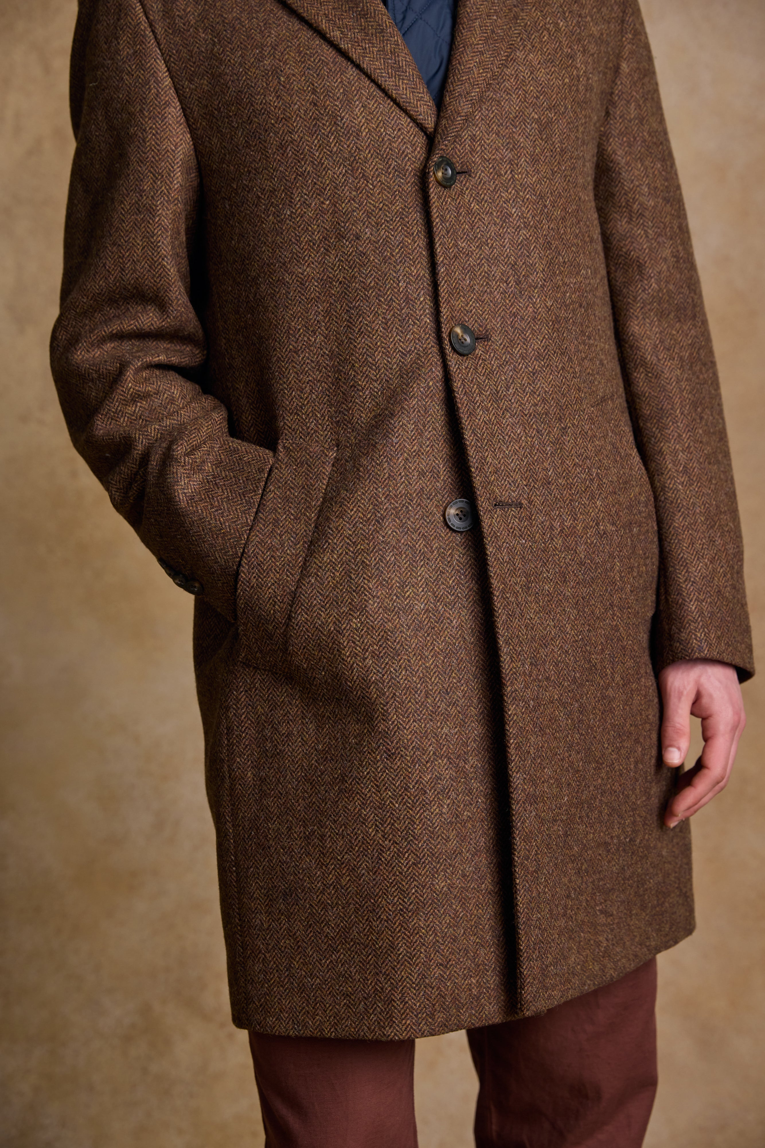 Owen Wool Coat - Chestnut Herringbone